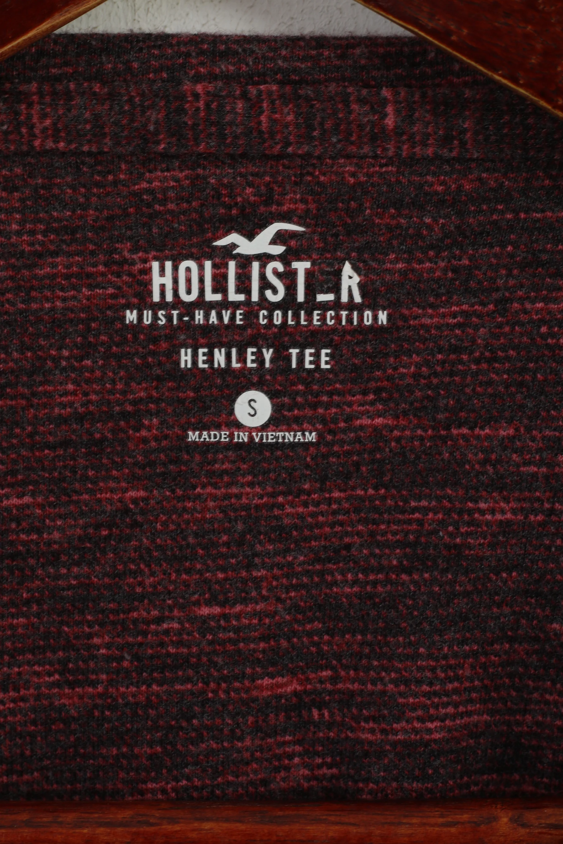 Hollister Men S Long Sleeved Shirt Maroon Cotton Henley Tee Basic Stretch Top - Image 4