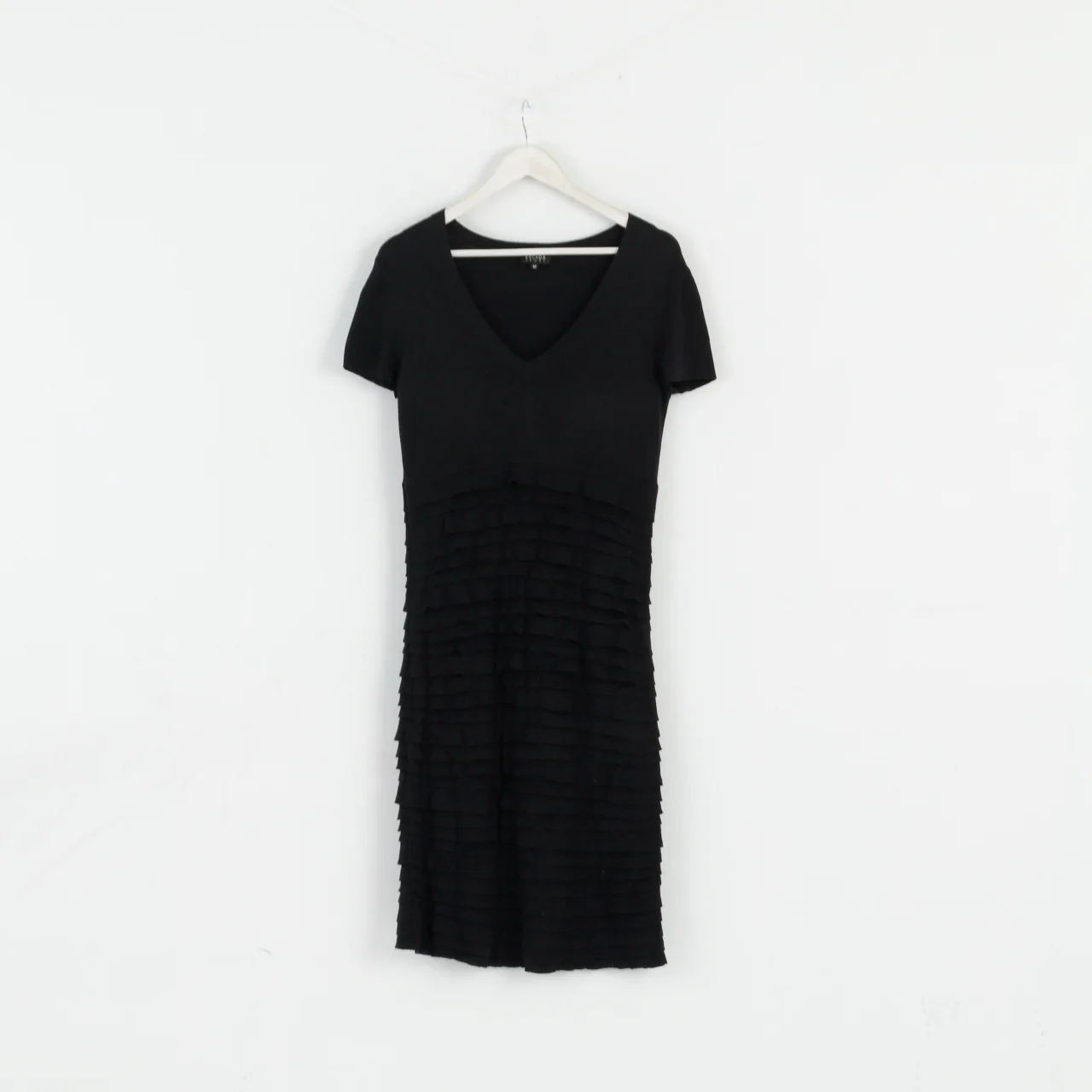 ESCADA Sport Women M Dress Black Viscose Cotton Blend Midi Flounces - Image 2