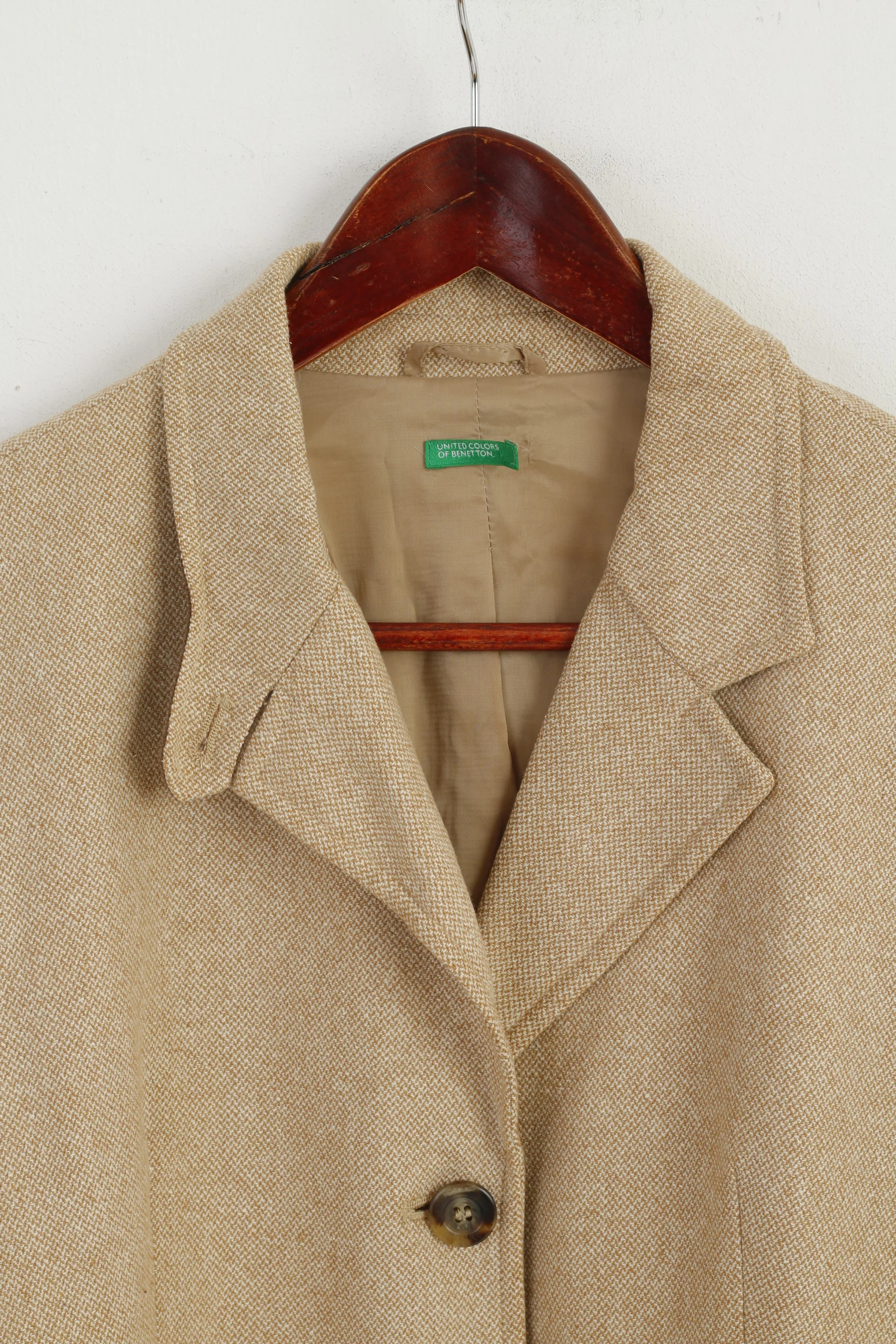 United Colors Of Benetton Women 46 M Blazer Beige Single Breasted Wool Jacket - Image 2
