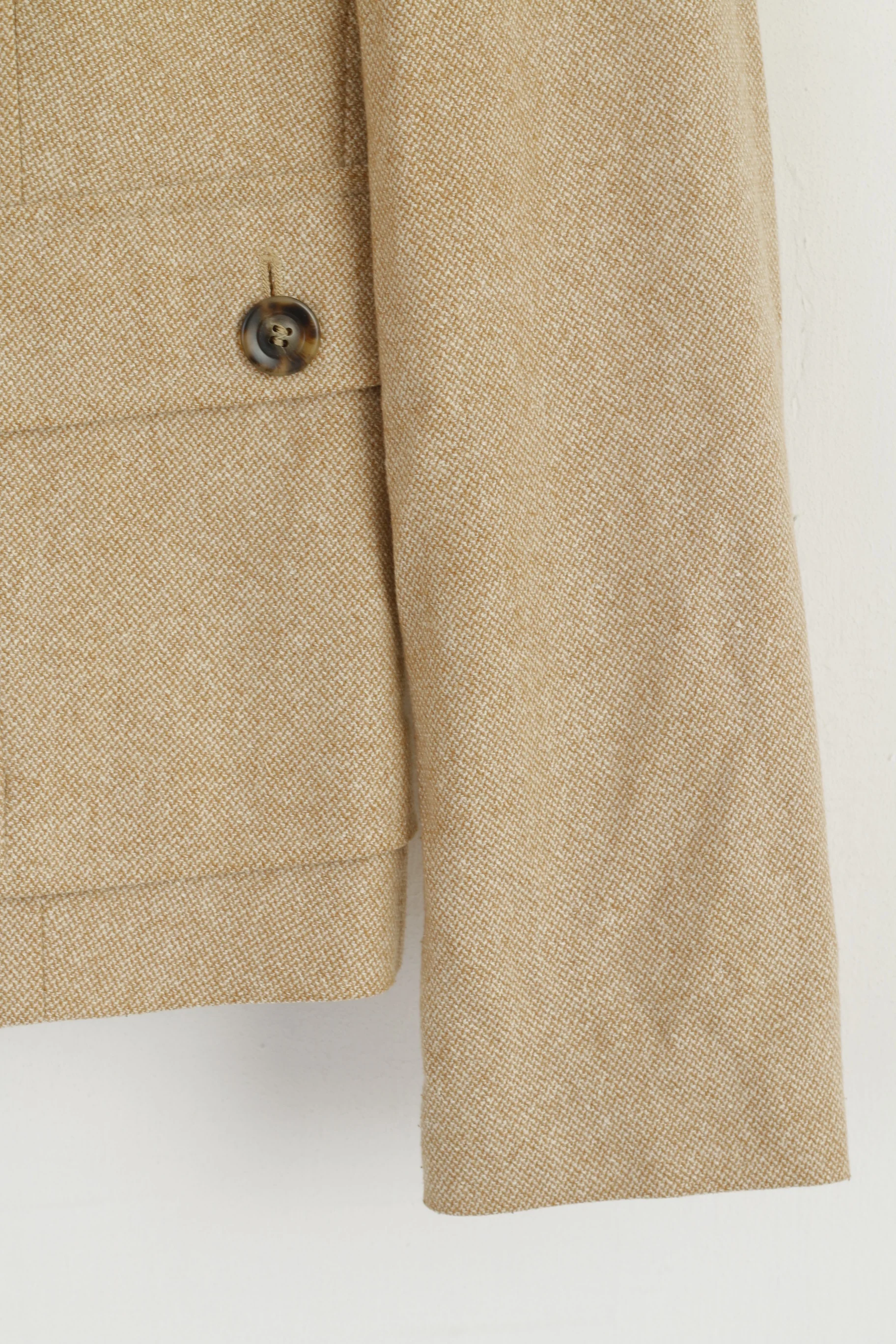 United Colors Of Benetton Women 46 M Blazer Beige Single Breasted Wool Jacket - Image 3