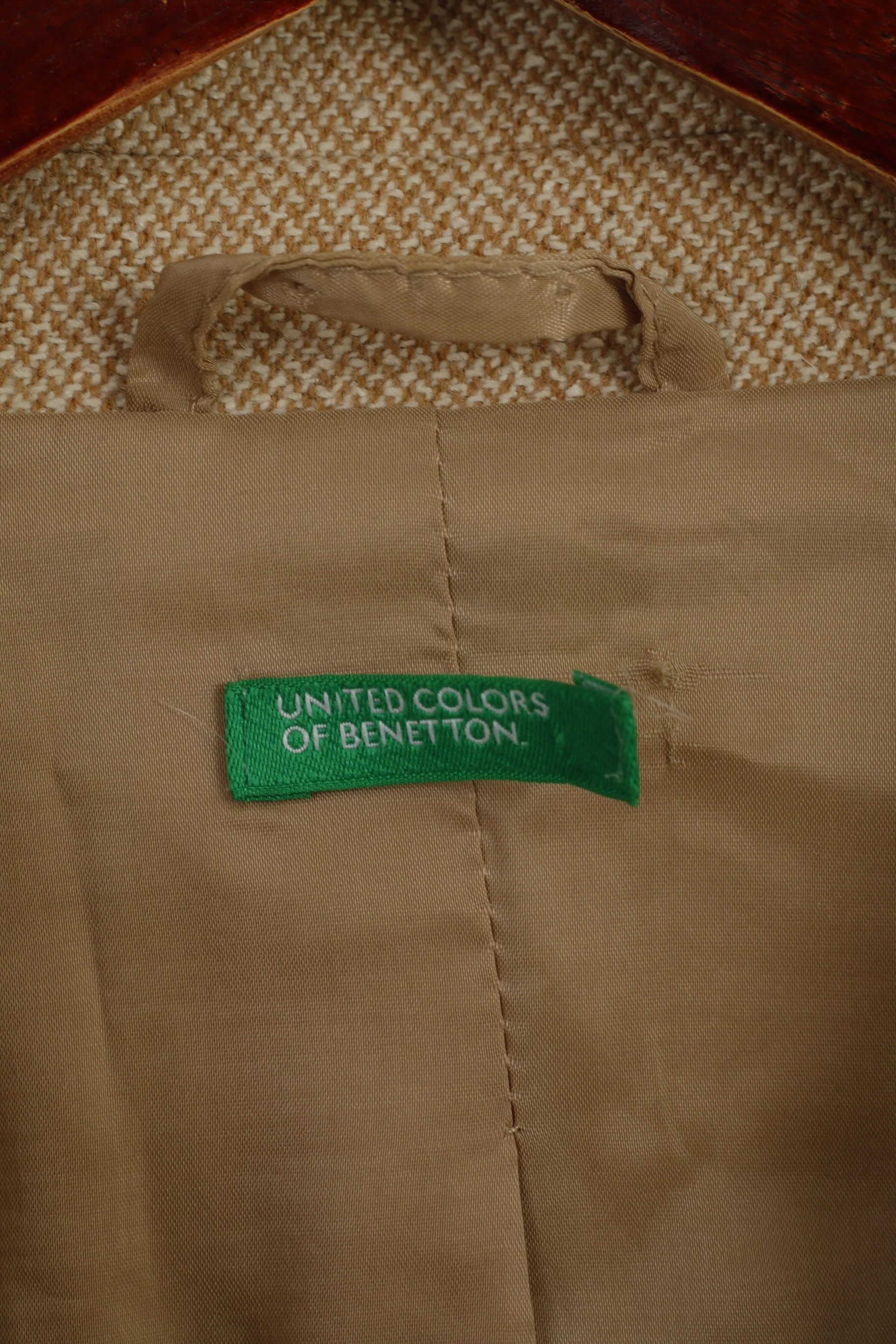 United Colors Of Benetton Women 46 M Blazer Beige Single Breasted Wool Jacket - Image 4