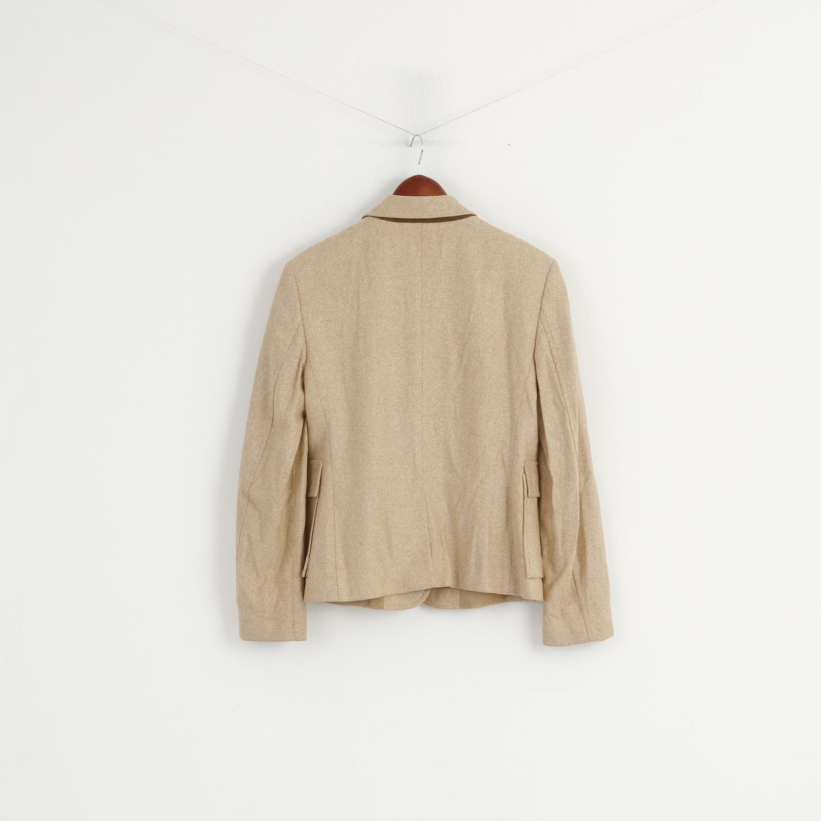 United Colors Of Benetton Women 46 M Blazer Beige Single Breasted Wool Jacket - Image 7