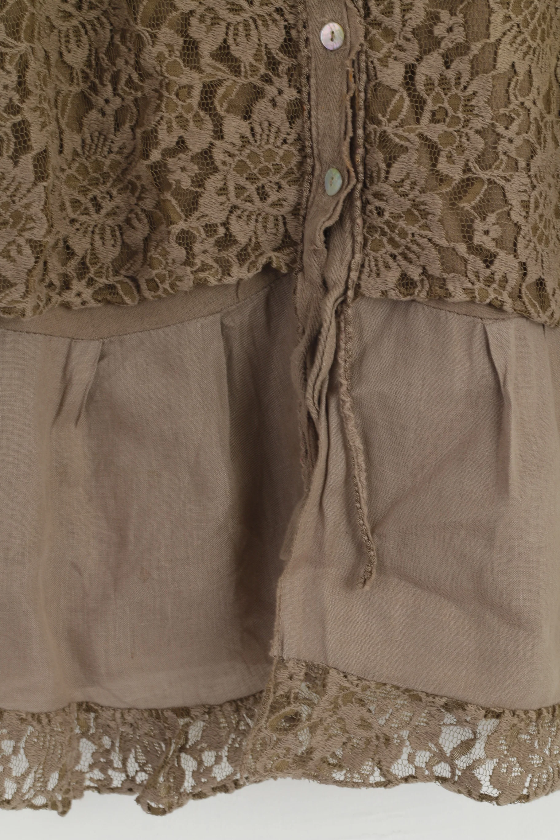 Made in Italy Women XXXL (XXL) Shirt Brown 100% Linen Lace Sleeveless Tunic Top - Image 3