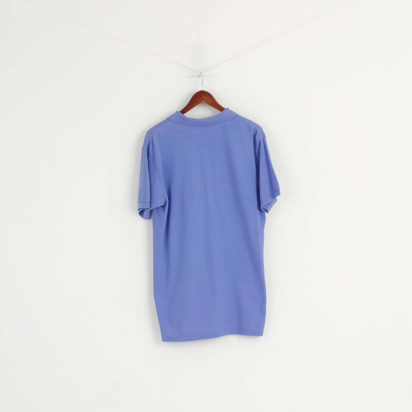 Adidas Men 50 L Polo Shirt Blue Cotton Vintage Short Sleeve Plain Top - Image 5