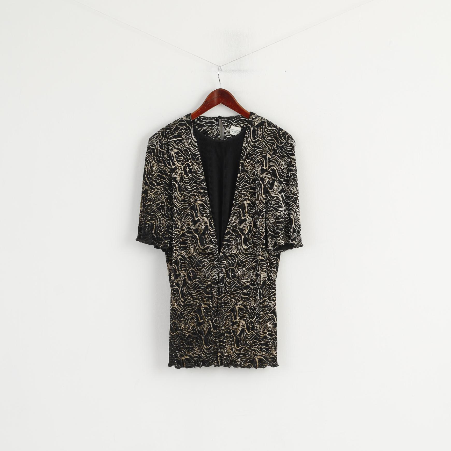 CANADA C&A Women 14 42 Shirt Black Gold Printed Elegant Short Sleeve Top