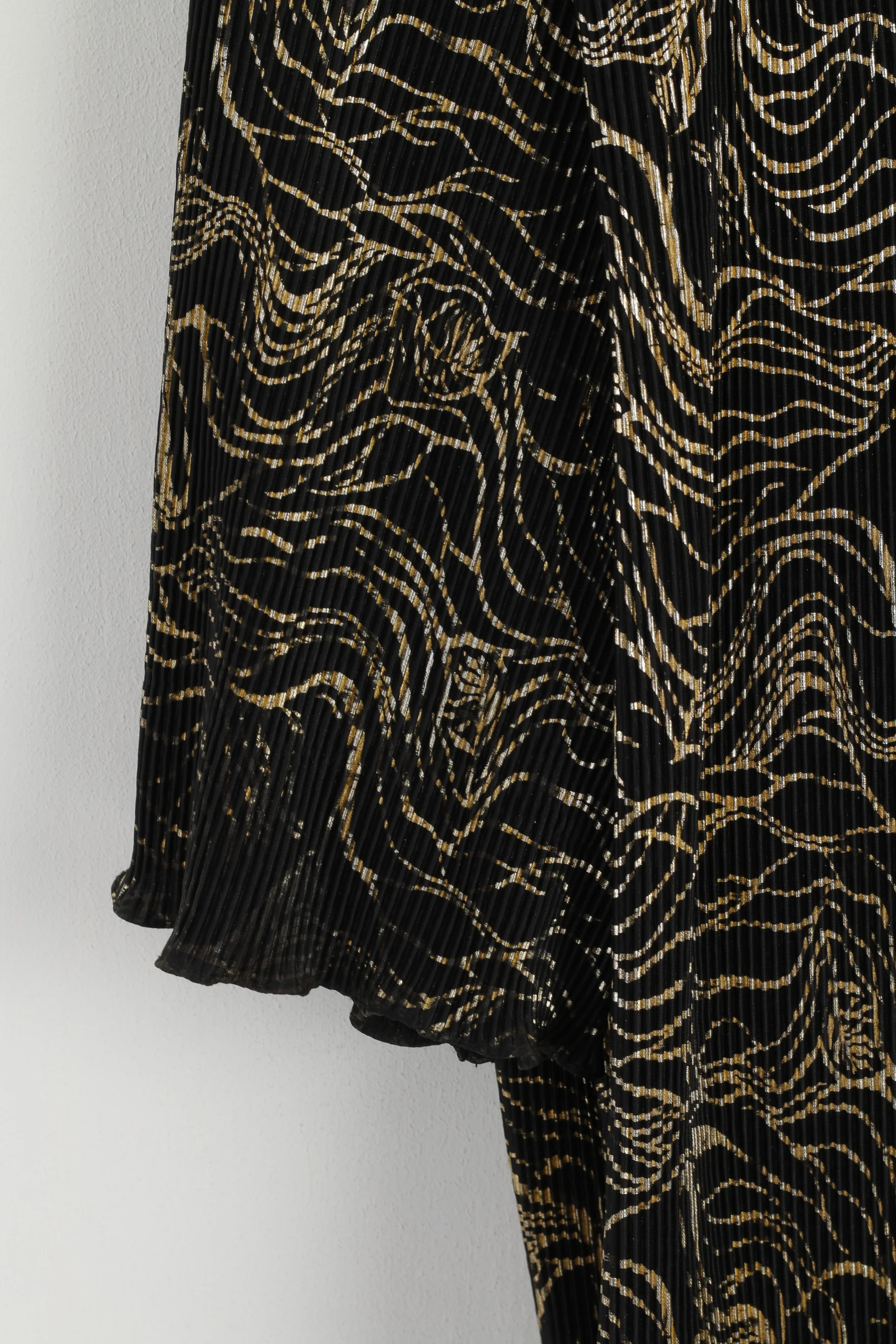 CANADA C&A Women 14 42 Shirt Black Gold Printed Elegant Short Sleeve Top - Image 3