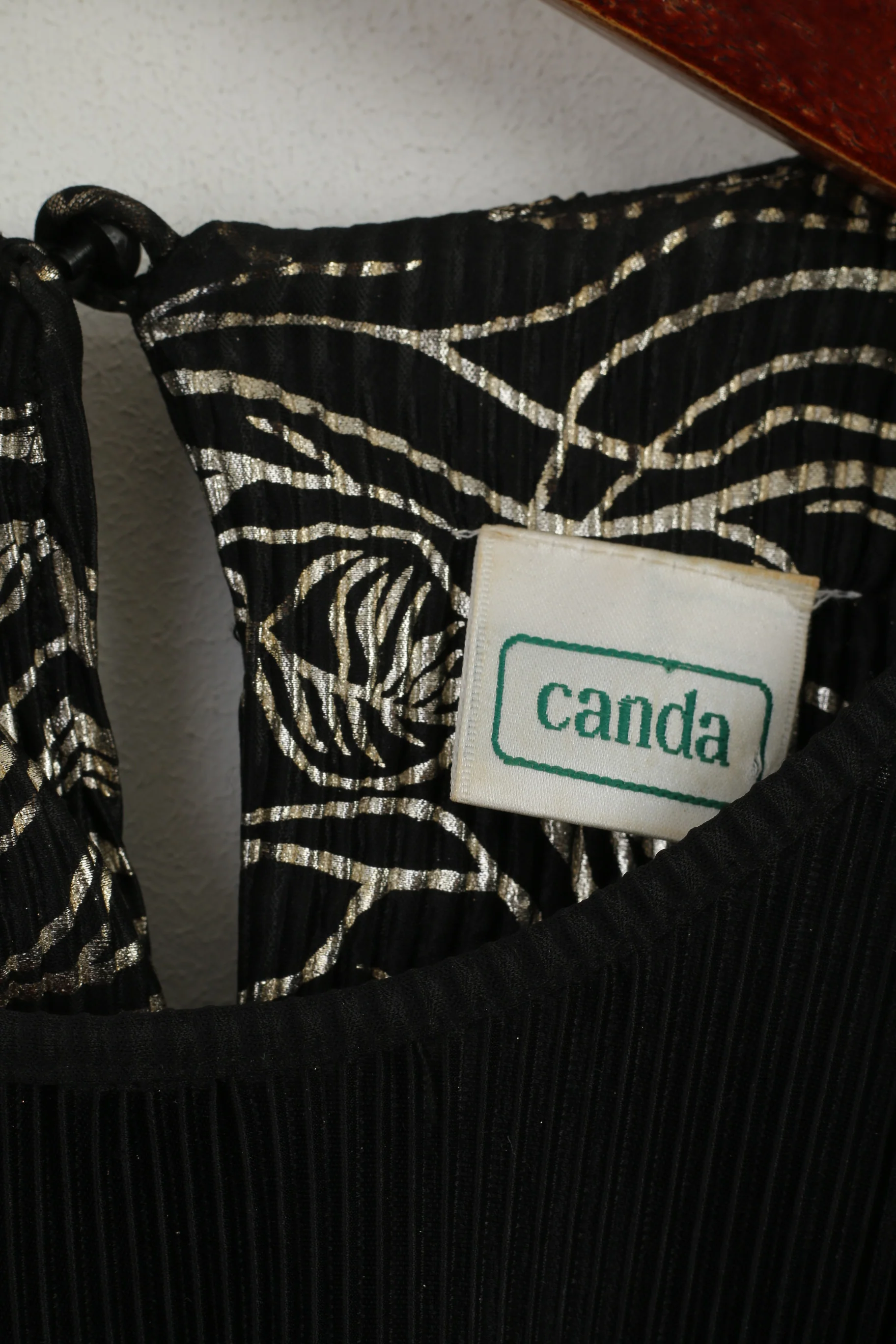 CANADA C&A Women 14 42 Shirt Black Gold Printed Elegant Short Sleeve Top - Image 4