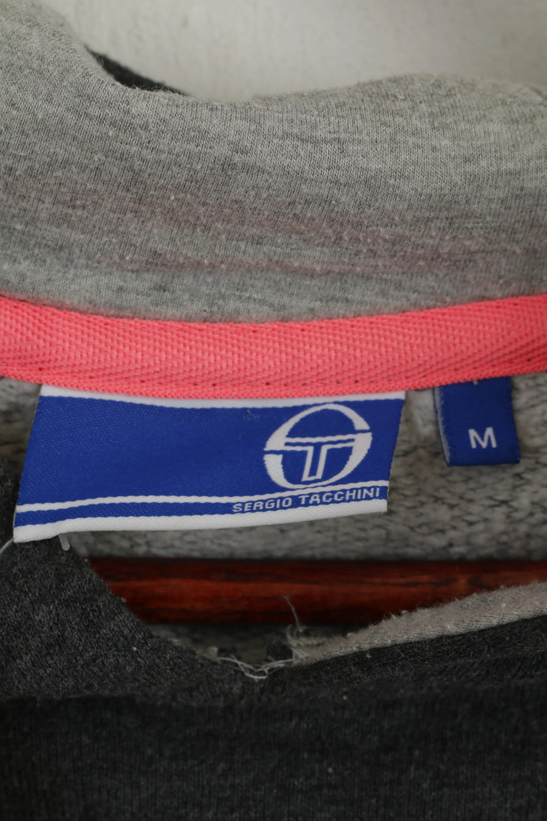 Sergio Tacchini Women M Sweatshirt Gray Cotton Hooded Pink Logo Sport Top - Image 4