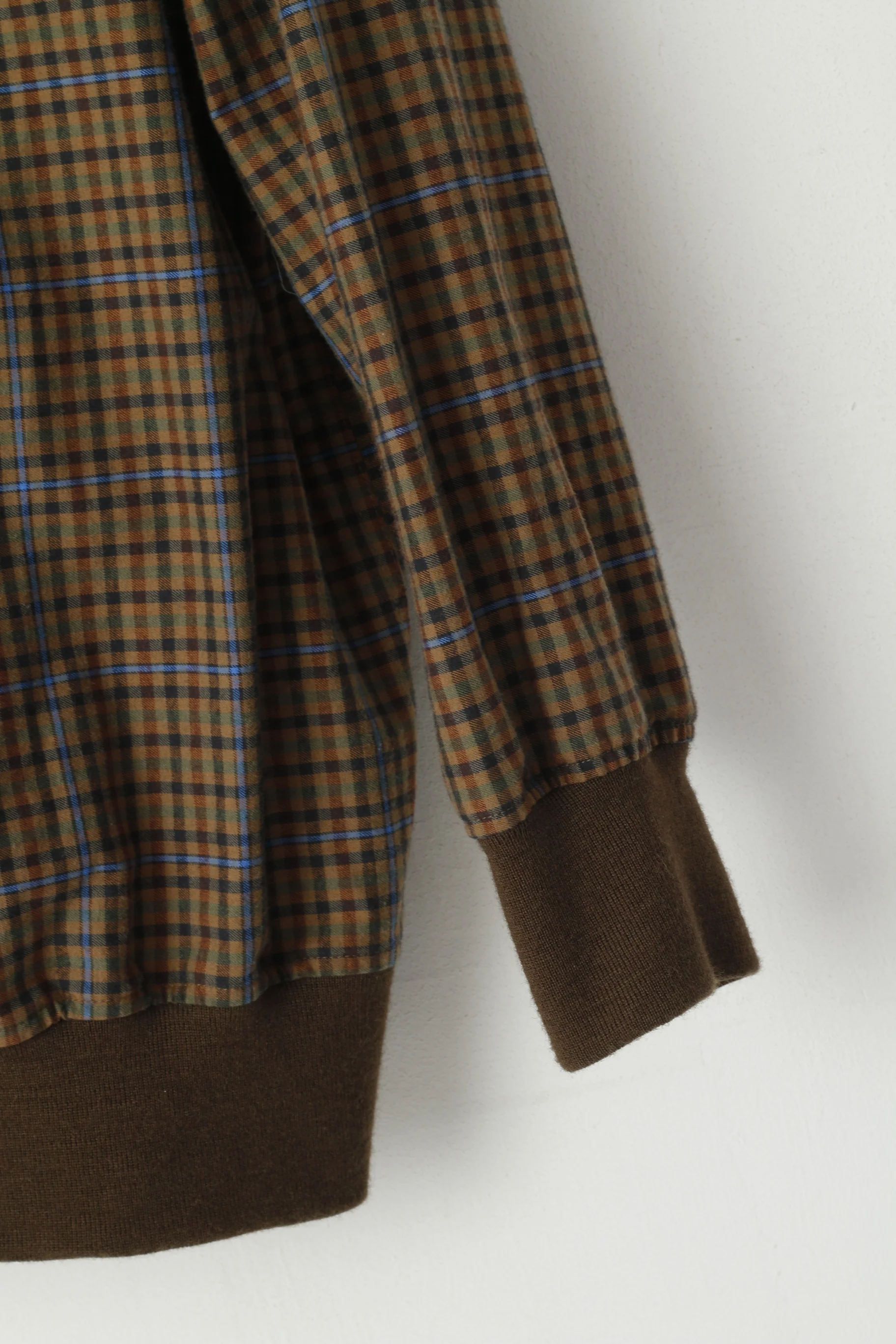 Walbusch Lanella Men 52 L Jumper Brown Check Cotton Collar Retro Classic Blouse Top - Image 3
