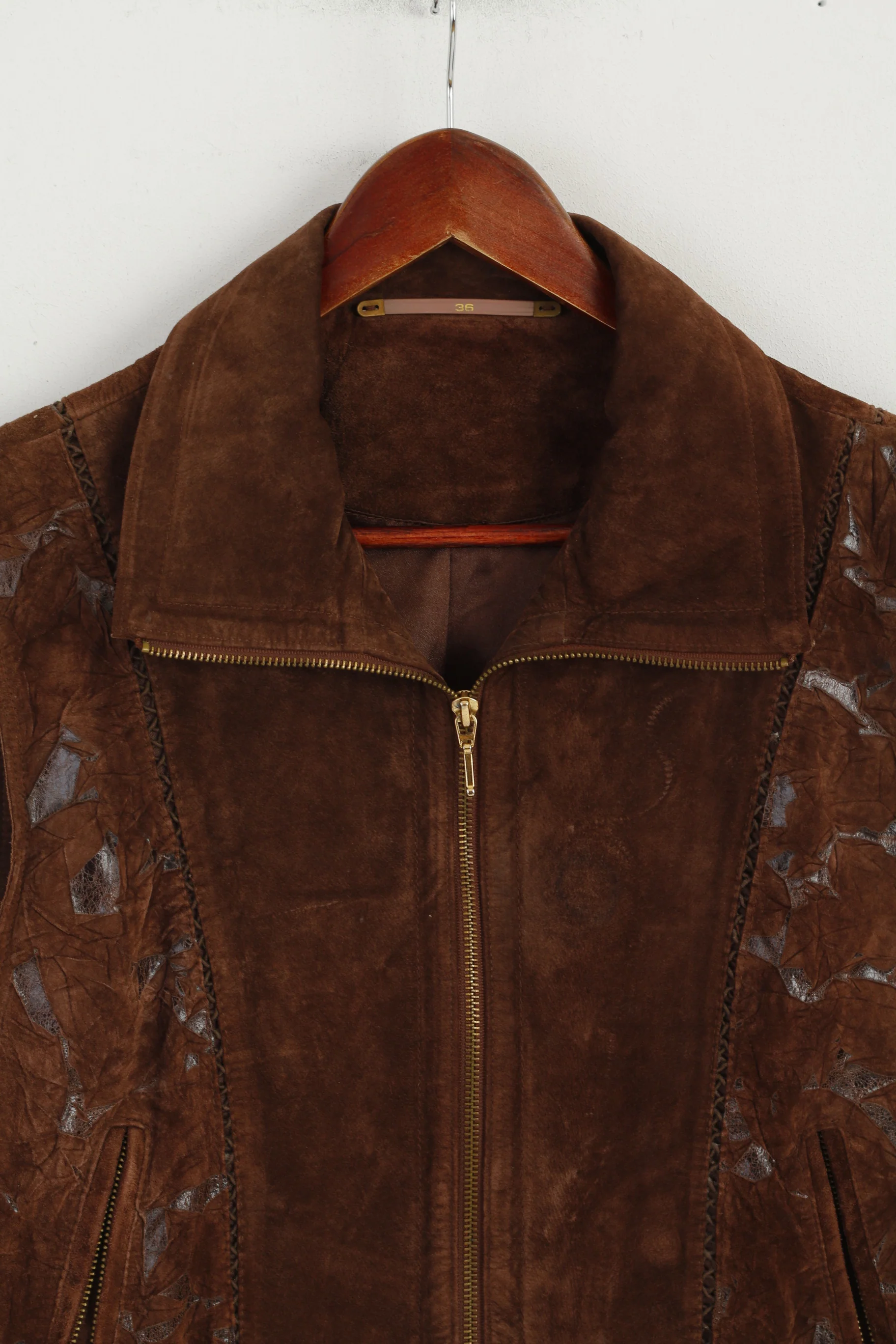 New Fast C&A Women 36 10 Vest Brown Leather Pig Suede Full Zipper Detailed Top - Image 2