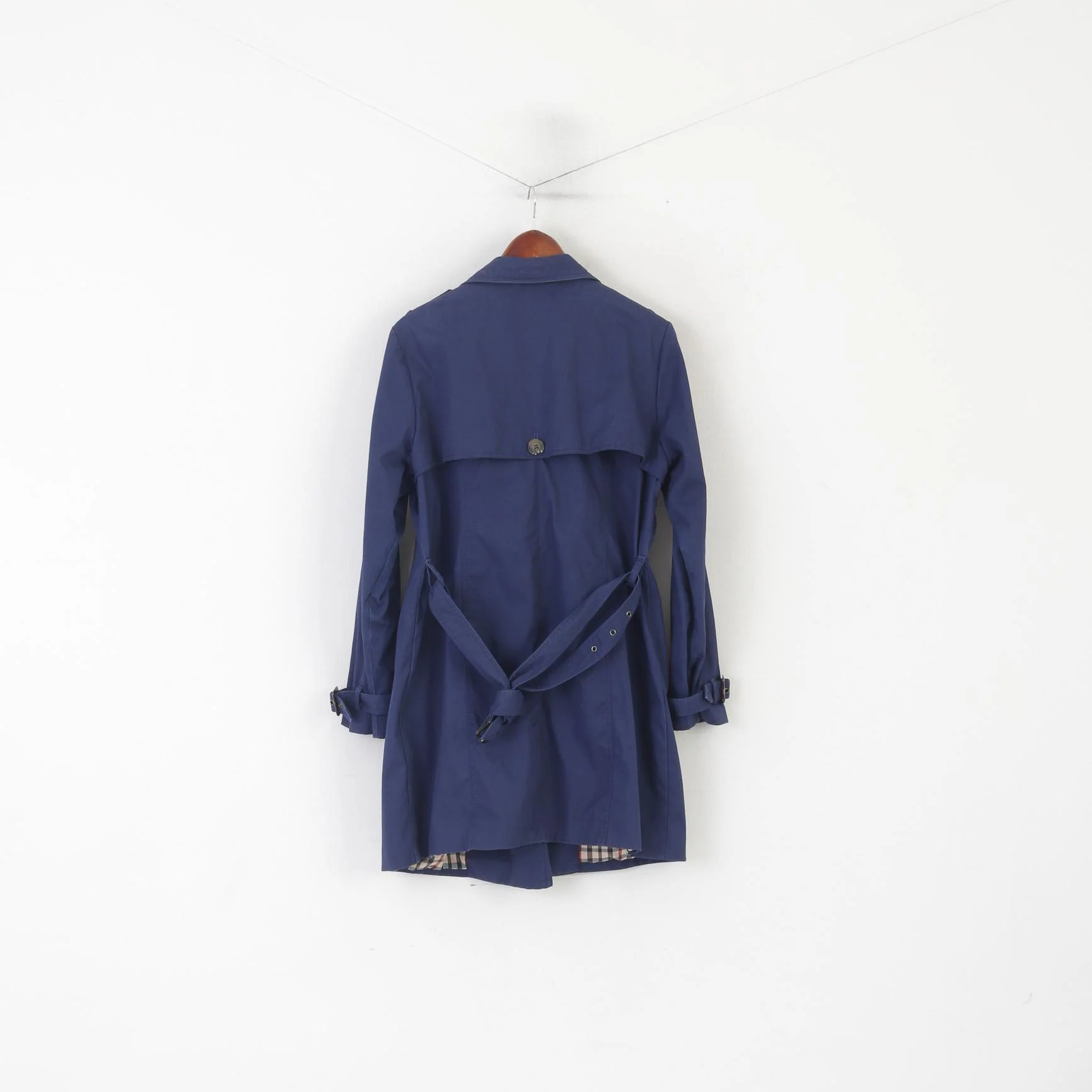 Etage Women 42 L Coat Navy Cotton Belted Danish Outerwear Belted Trench Top - Image 6