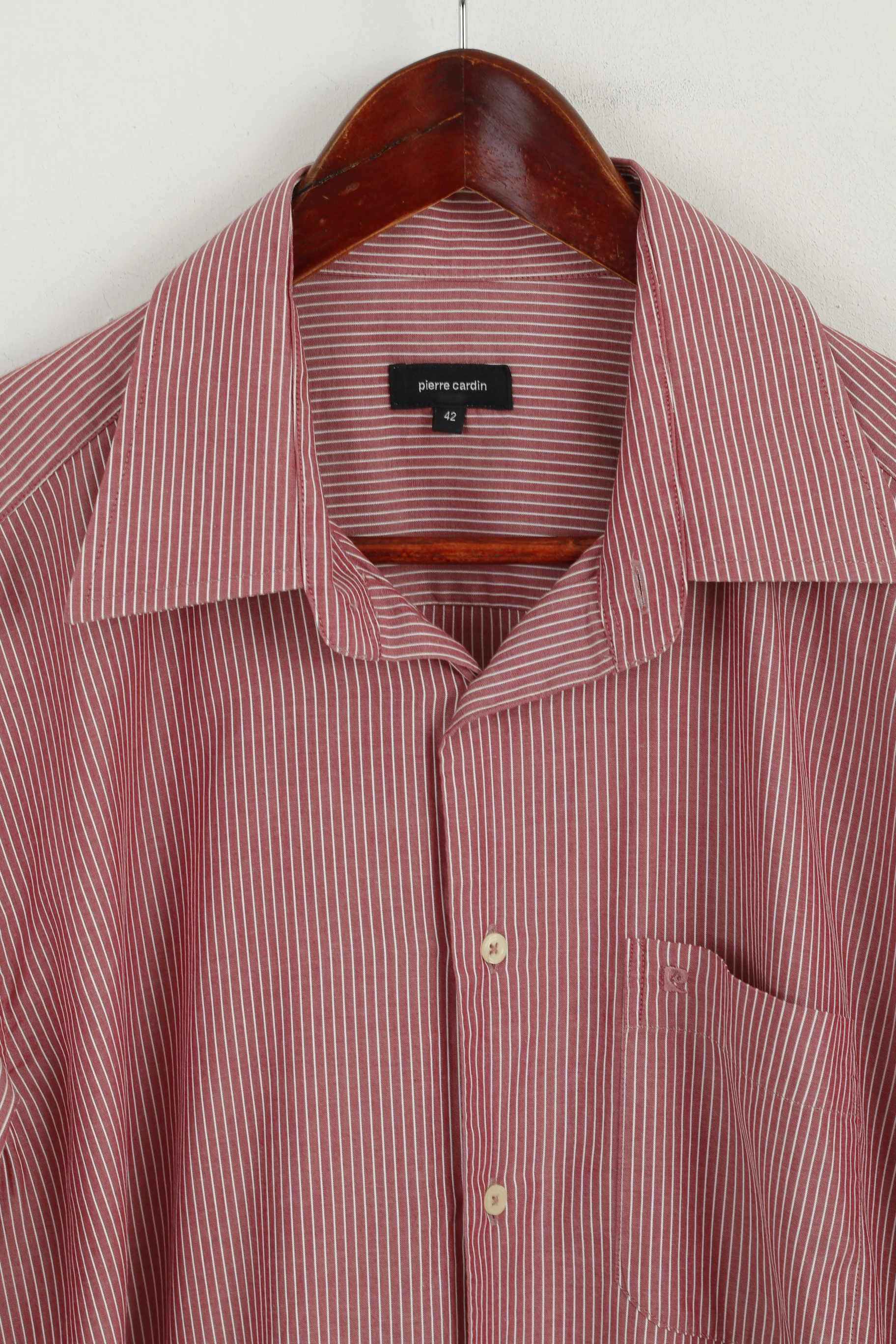 Pierre Cardin Men 42 L Casual Shirt Maroon Cotton Striped Long Sleeve Top - Image 2