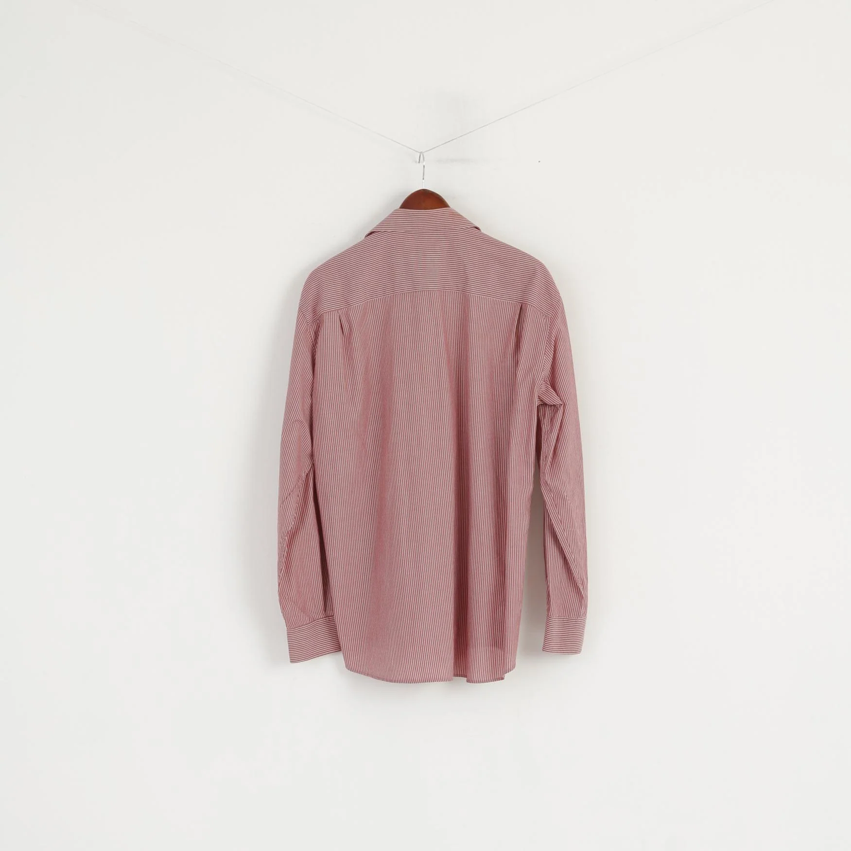 Pierre Cardin Men 42 L Casual Shirt Maroon Cotton Striped Long Sleeve Top - Image 7