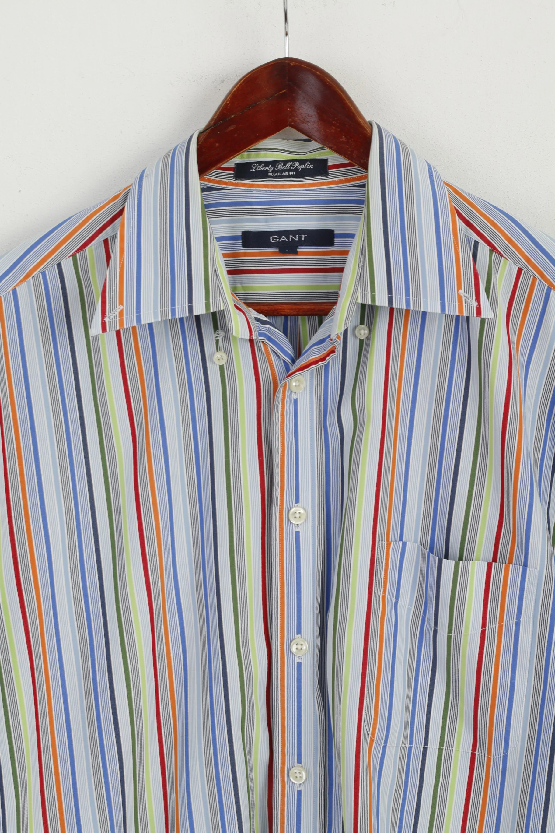 Gant Men L Casual Shirt Blue Cotton Striped Liberty Bell Poplin Regular Fit Top - Image 2