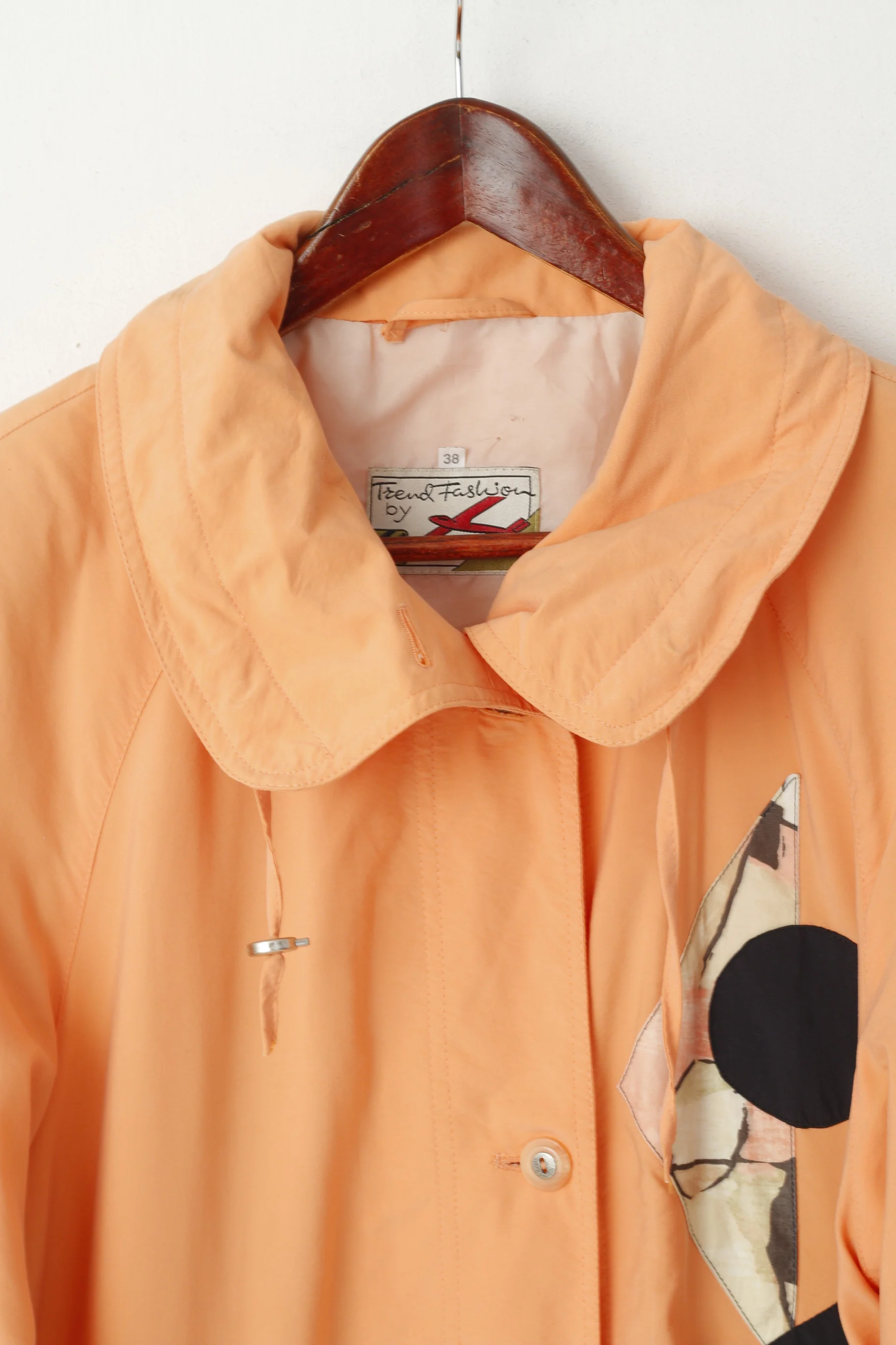 Trend Fashion Women 38 M Long Jacket Peach Geometric Tectel Shoulder Pads Vintage Top - Image 2