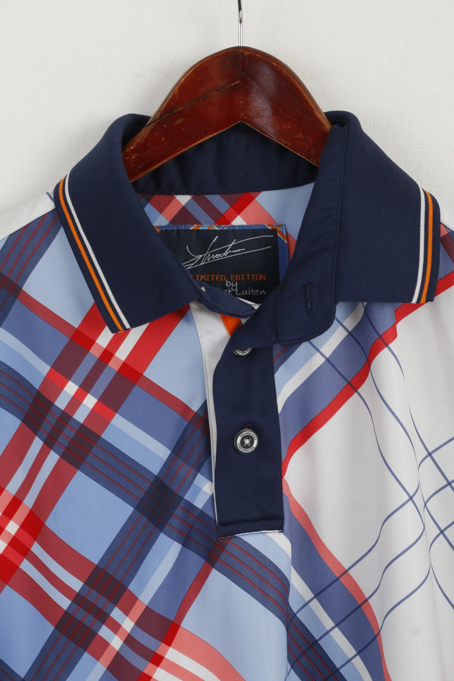 Joost Luiten Men S Polo Shirt Blue Check Pin High Golf Limited Edition Top - Image 2