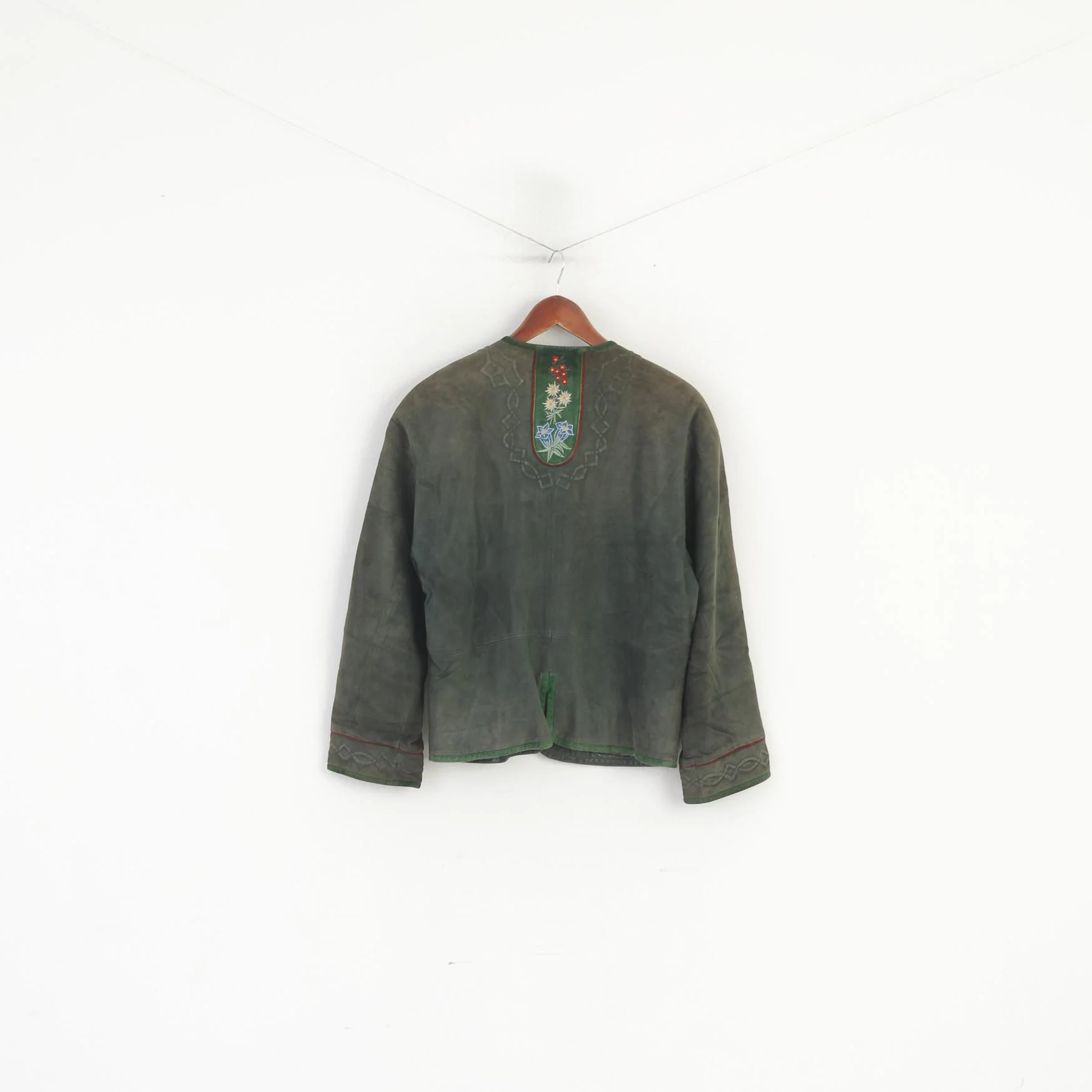 Zeiler Women 38 M Jacket Green Vintage Germany Velour Buttoned Shoulder Pads Top - Image 7