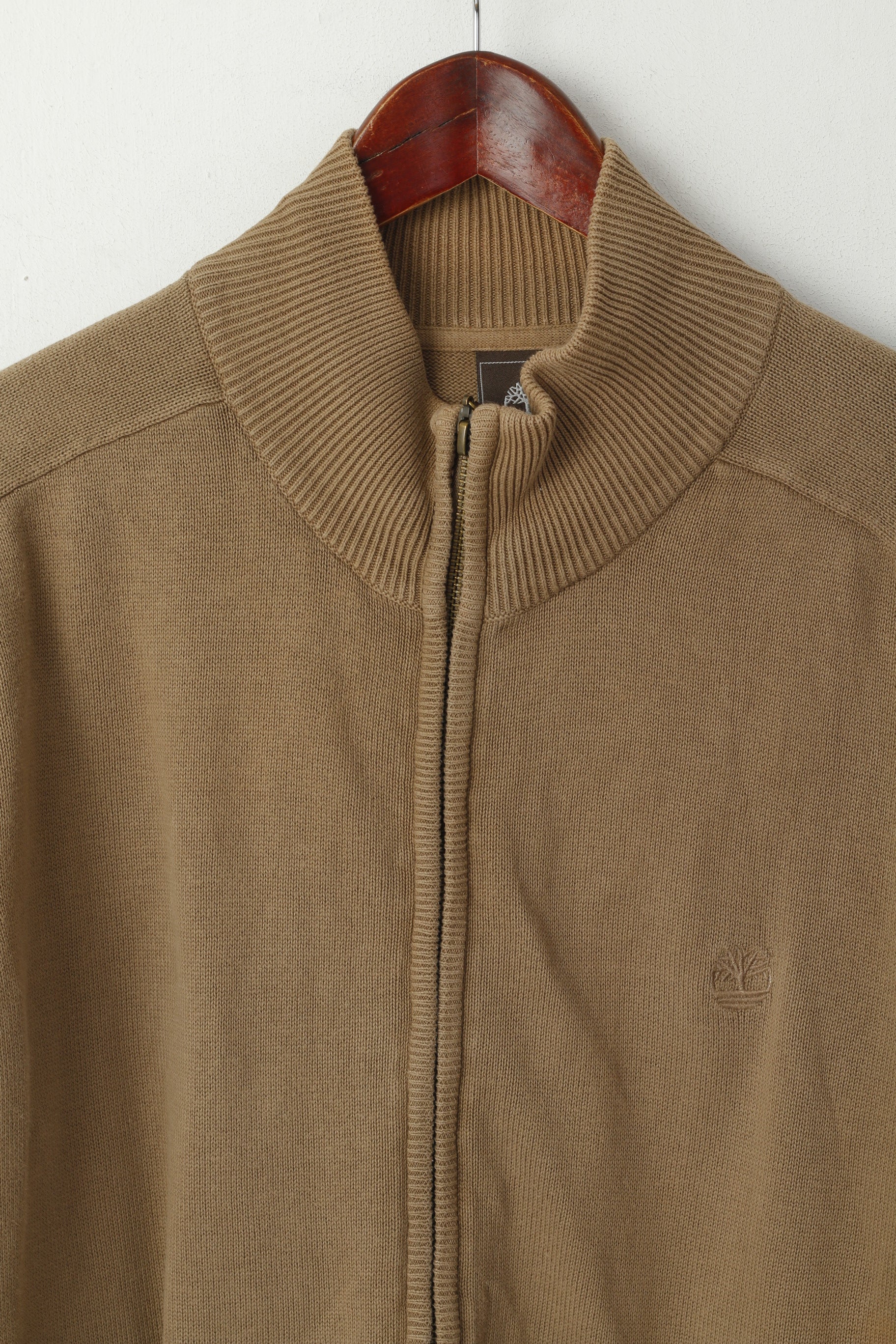 Timberland Men XL Sweater Brown Cotton Full Zipper Plain Casual Jumper - Image 2