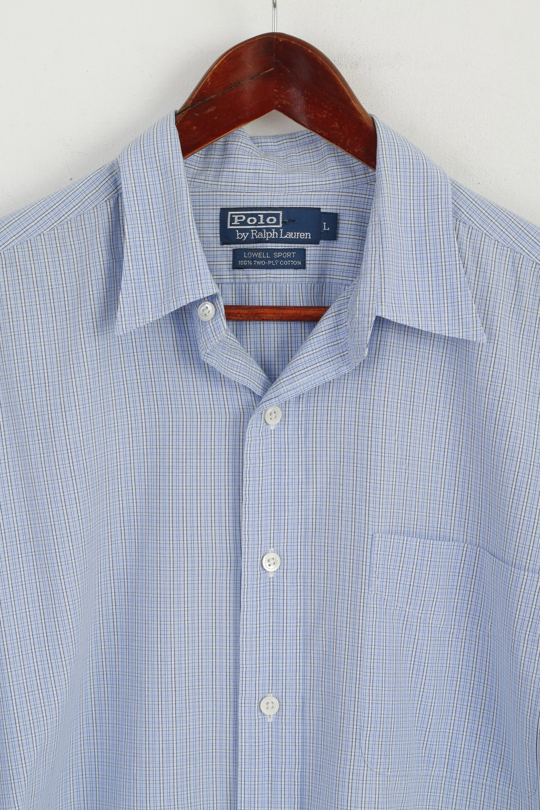 Polo by Ralph Lauren Men L Casual Shirt Blue Check Lowell Sport Two-Ply Cotton Top - Image 2