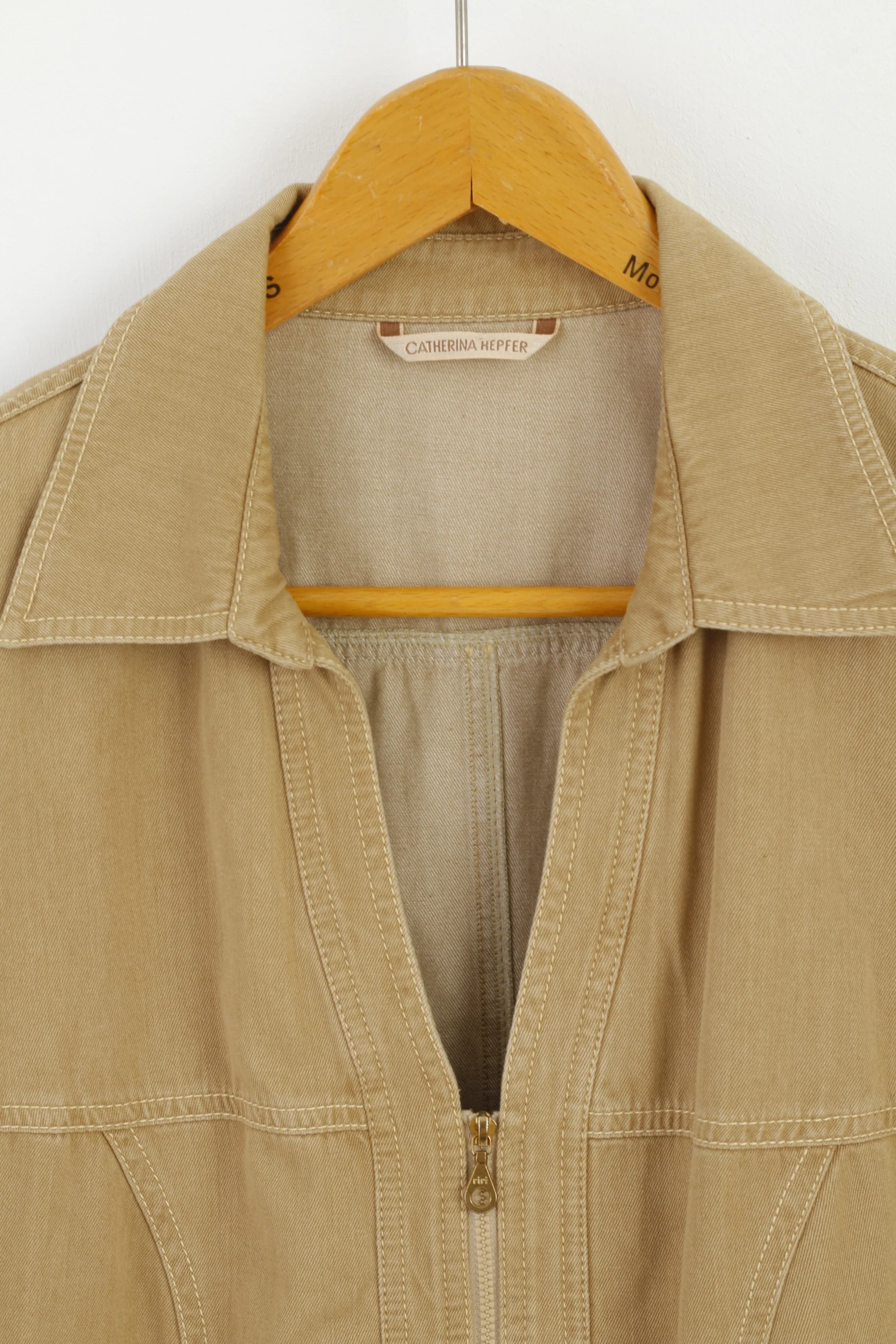 CATHERINA HEPFER Womens 18 44 Jacket Beige Zip Up Classic Cotton Blazer - Image 2