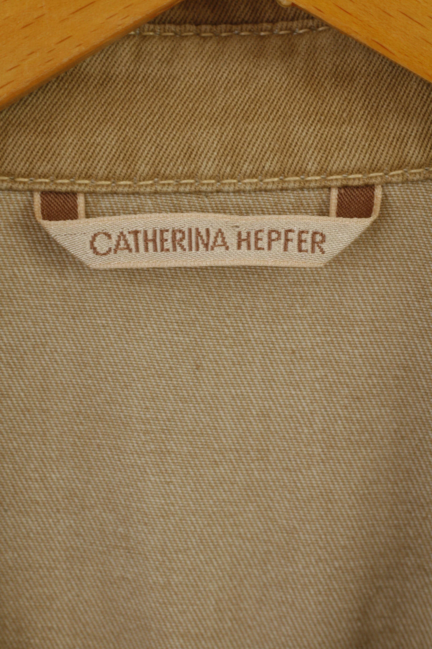 CATHERINA HEPFER Womens 18 44 Jacket Beige Zip Up Classic Cotton Blazer - Image 5