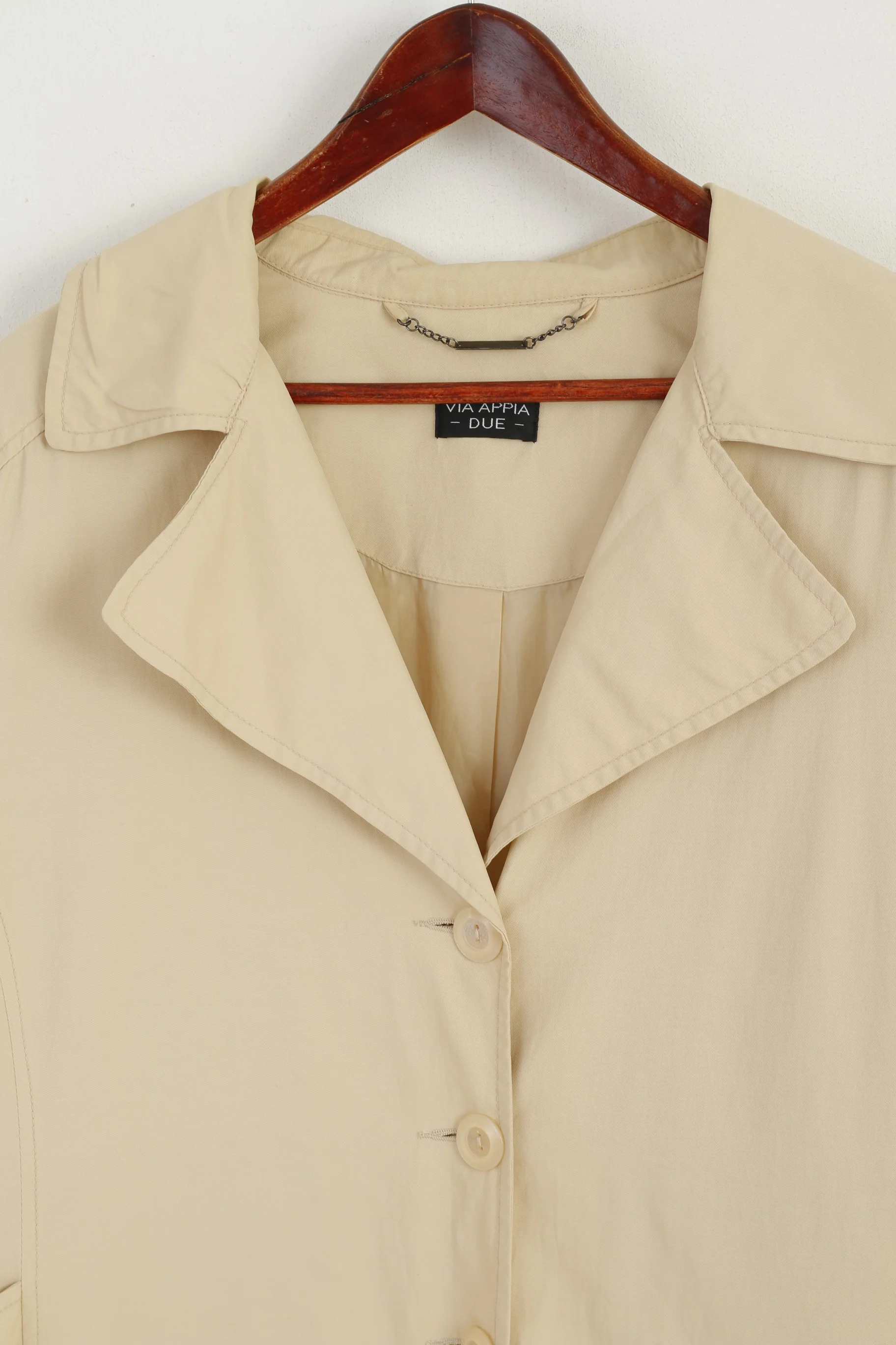 Via Appia Due Wome 48 XXL Coat Cream Cotton Nylon Blend Classic Single Breasted Trench - Image 2