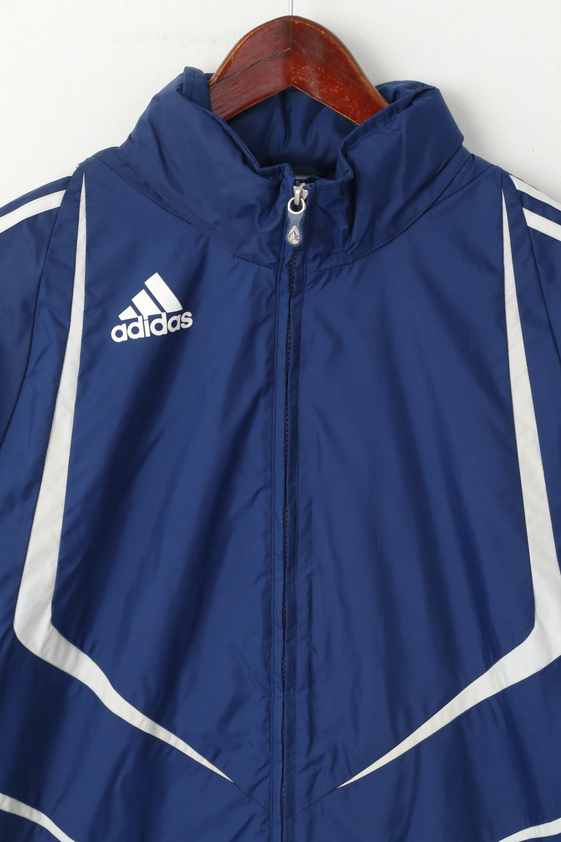 Adidas Men M 168 Jacket Navy Nylon Waterproof Nylon Full Zipper Hidden Hood Top - Image 2