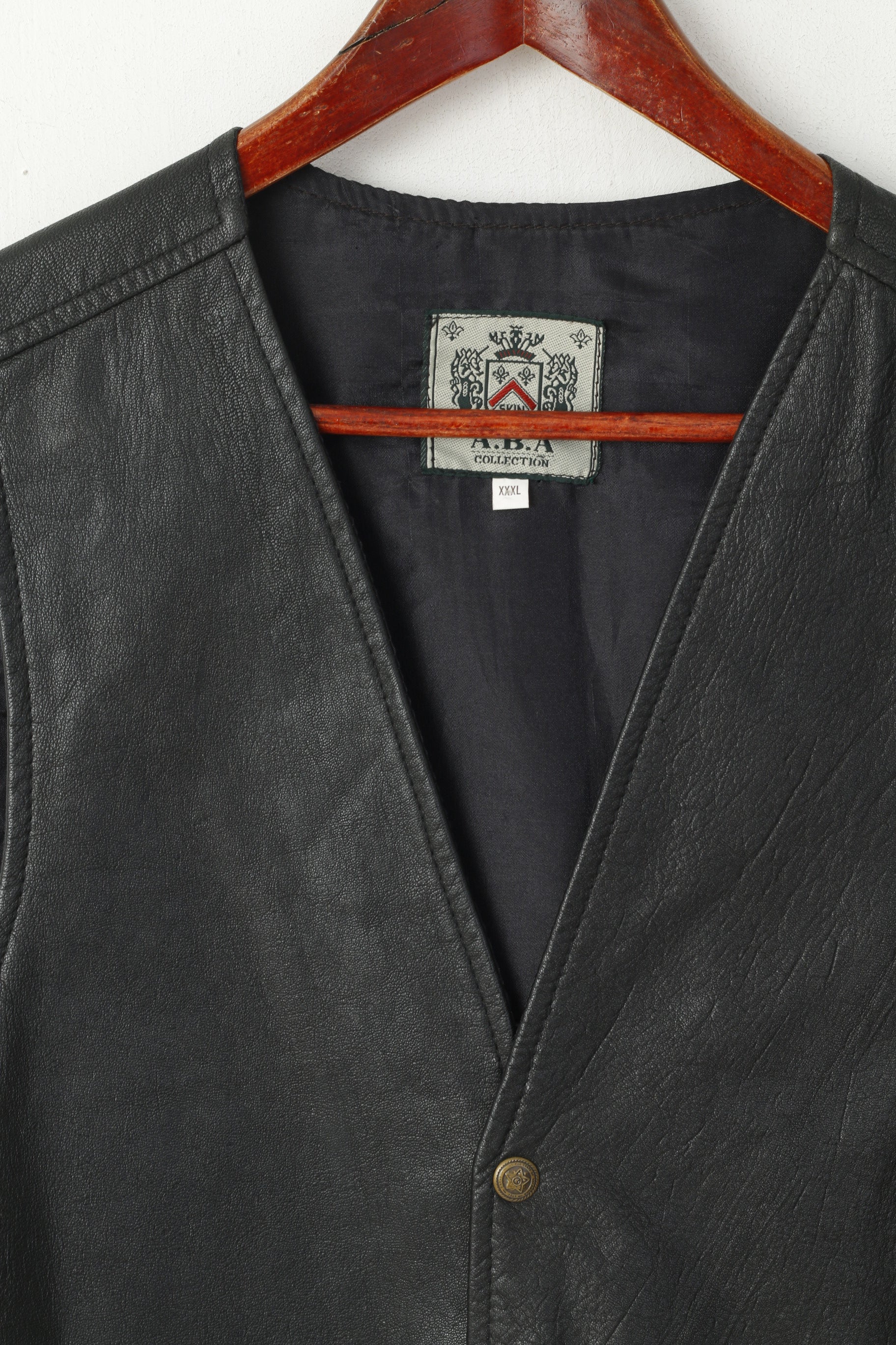 A.B.A Colllection Men 3XL (L) Waistcoat Black Leather Snaps Vintage Retro Vest - Image 3