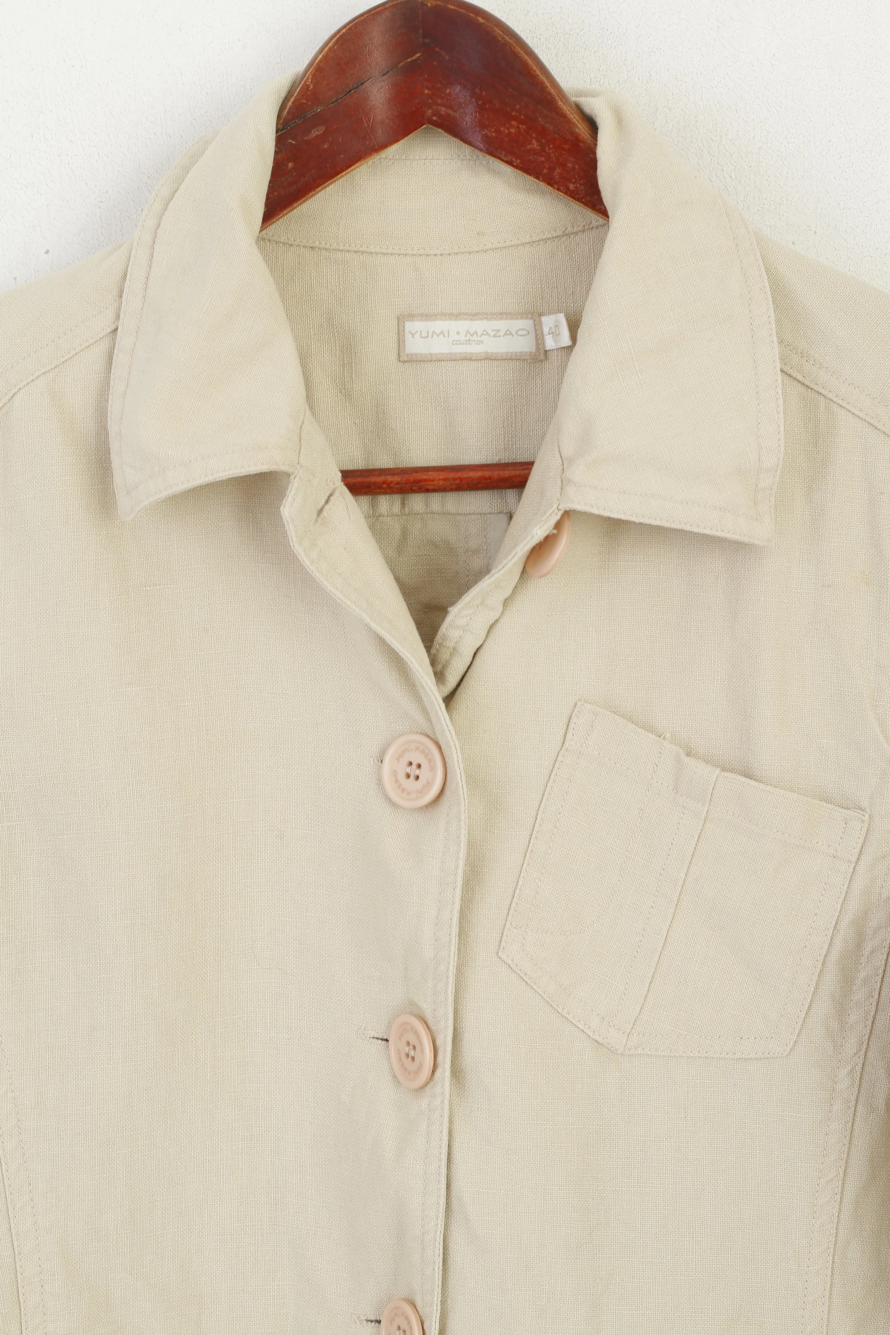 Yumi Mazao Women 40 S Jacket Beige Vintage 100% Linen Norah Blazer - Image 2