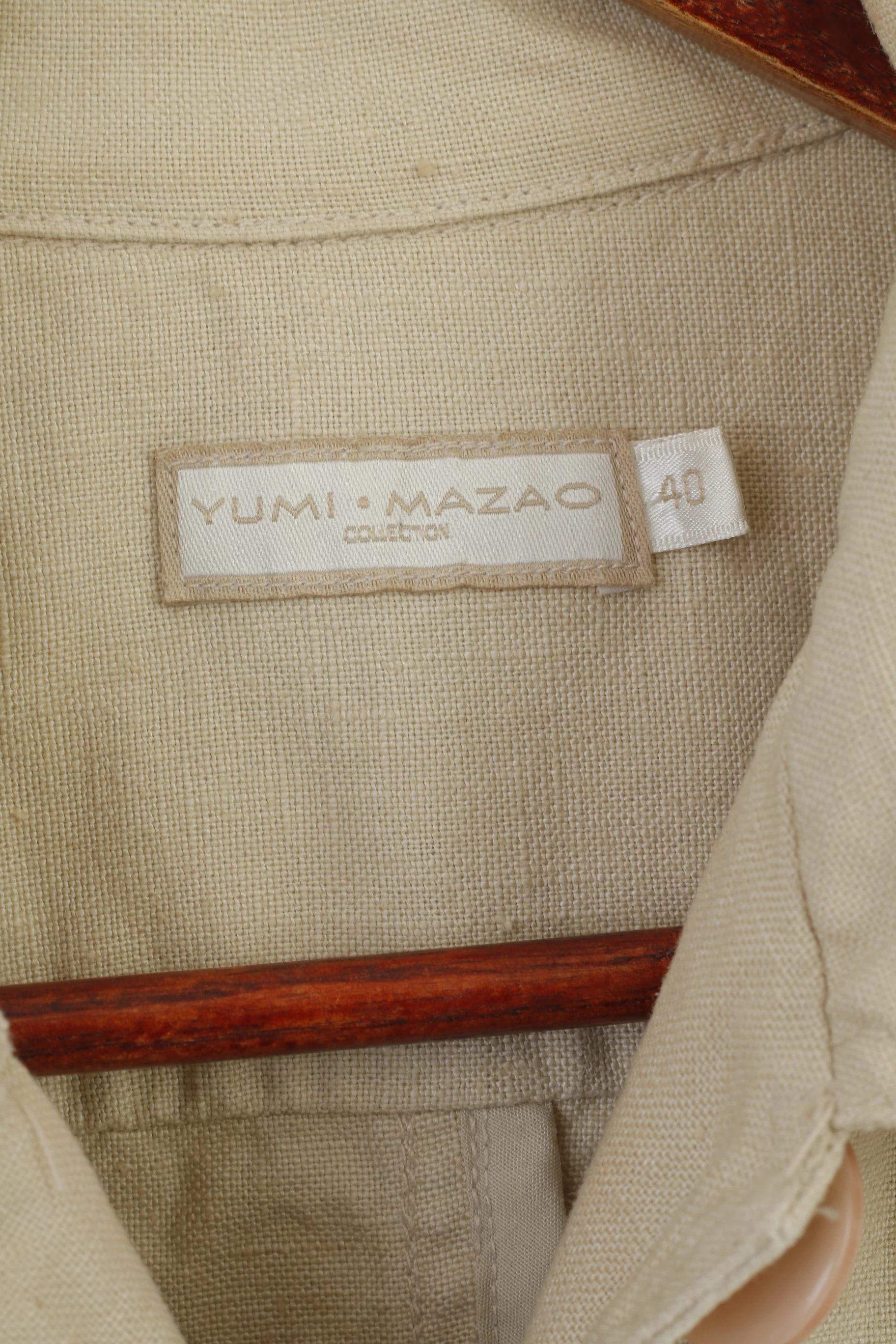 Yumi Mazao Women 40 S Jacket Beige Vintage 100% Linen Norah Blazer - Image 4