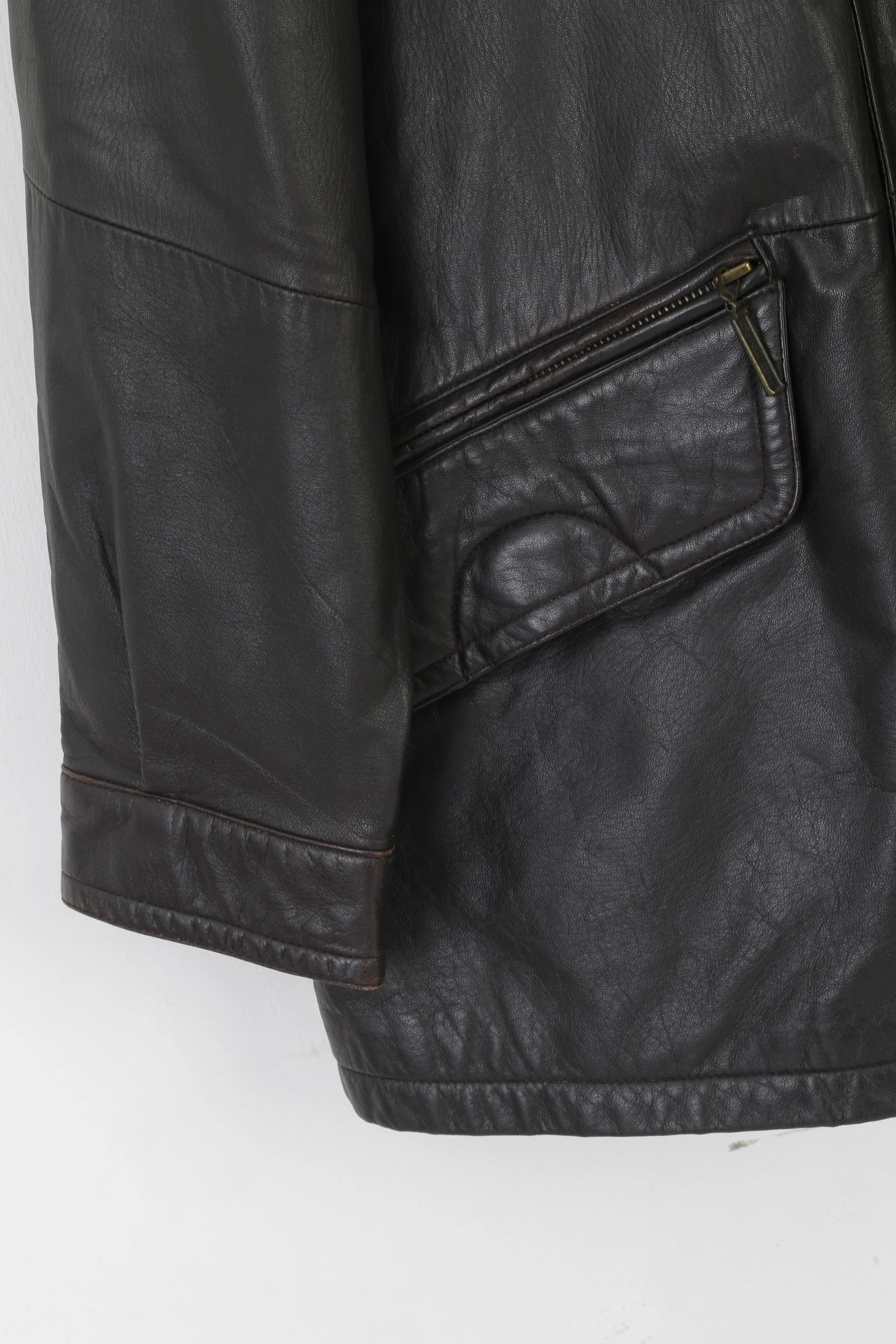 L. Lambertazzi Men 56 XXL Jacket Dark Brown Leather Zip Up Style Italy Vintage Top - Image 3