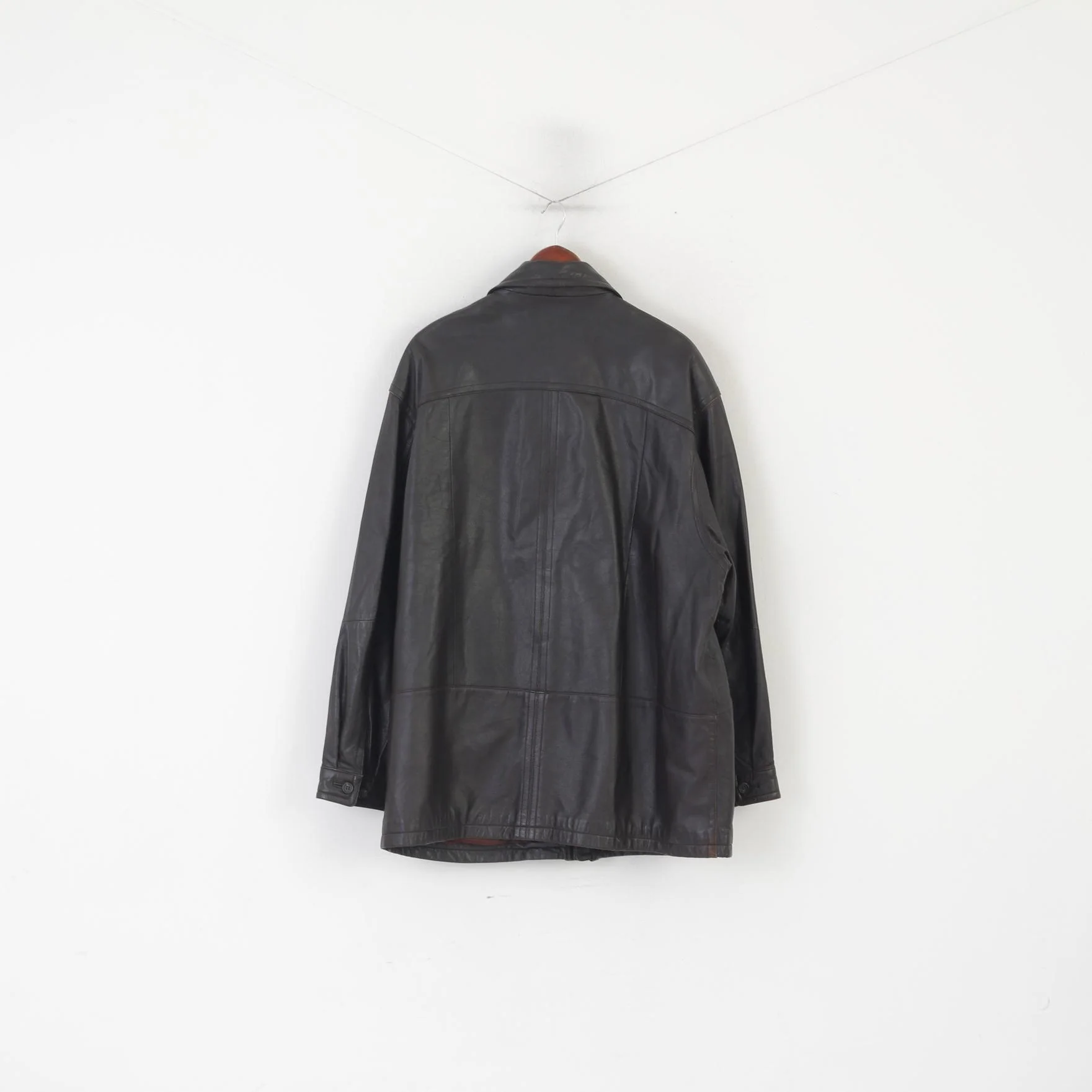 L. Lambertazzi Men 56 XXL Jacket Dark Brown Leather Zip Up Style Italy Vintage Top - Image 8