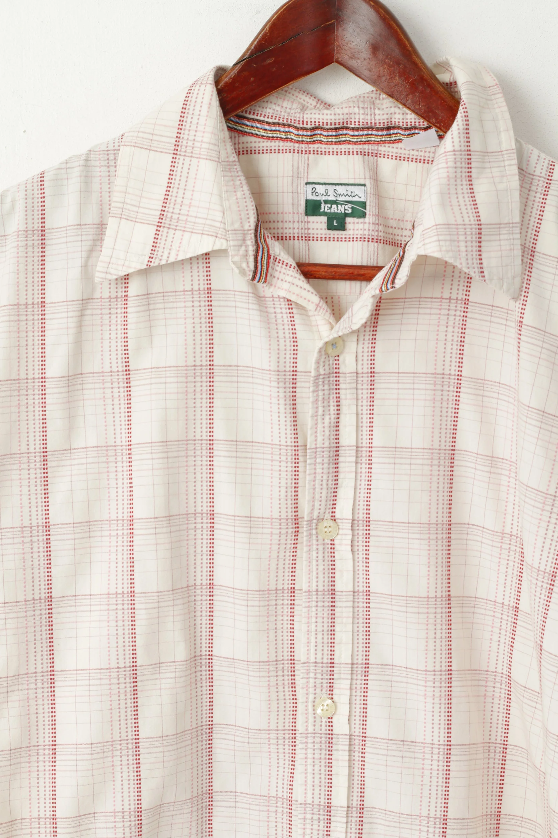 Paul Smith Jeans Men L (M) Casual Shirt Beige Checkered Cotton Detailed Buttons - Image 2