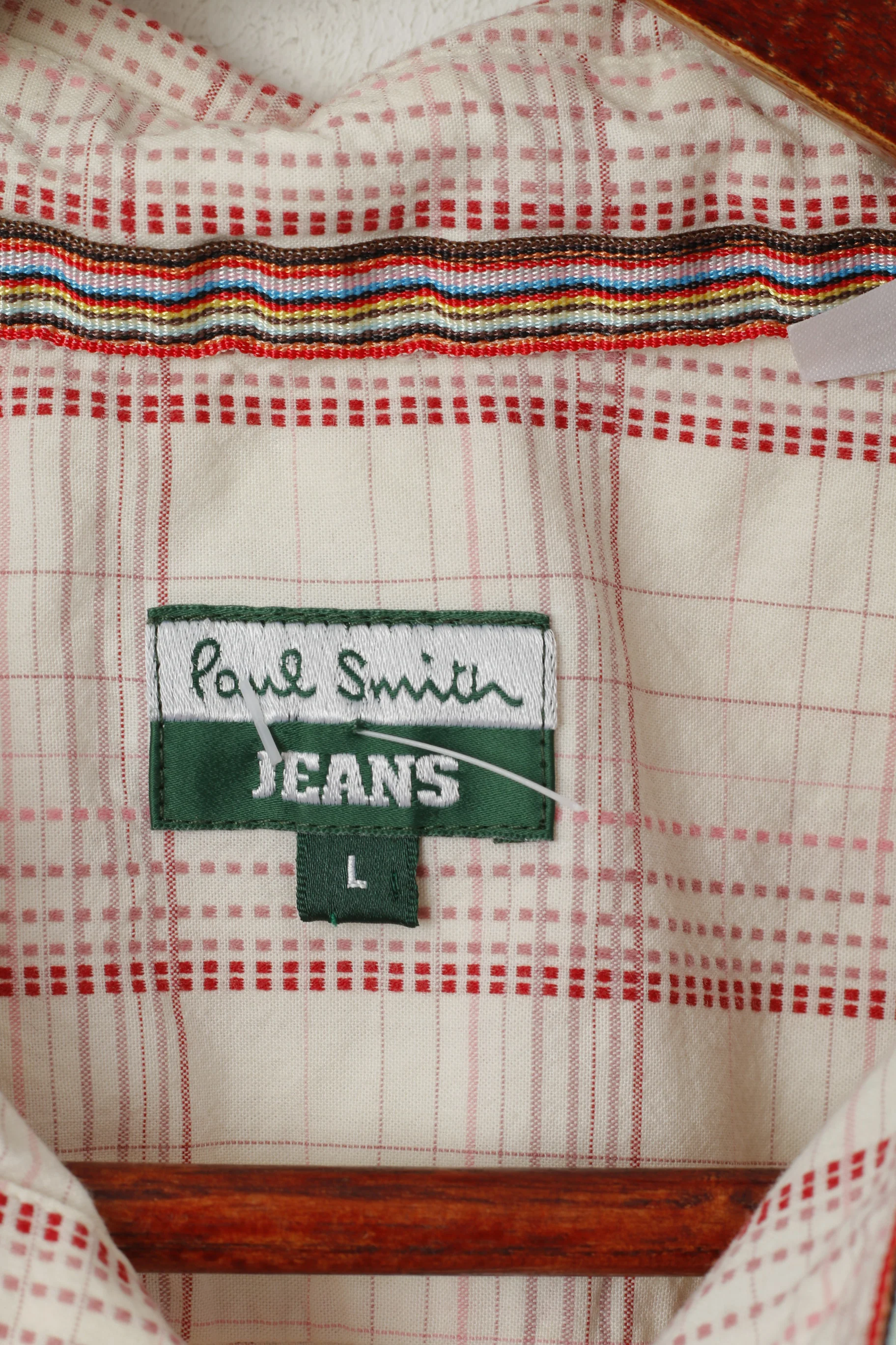 Paul Smith Jeans Men L (M) Casual Shirt Beige Checkered Cotton Detailed Buttons - Image 5
