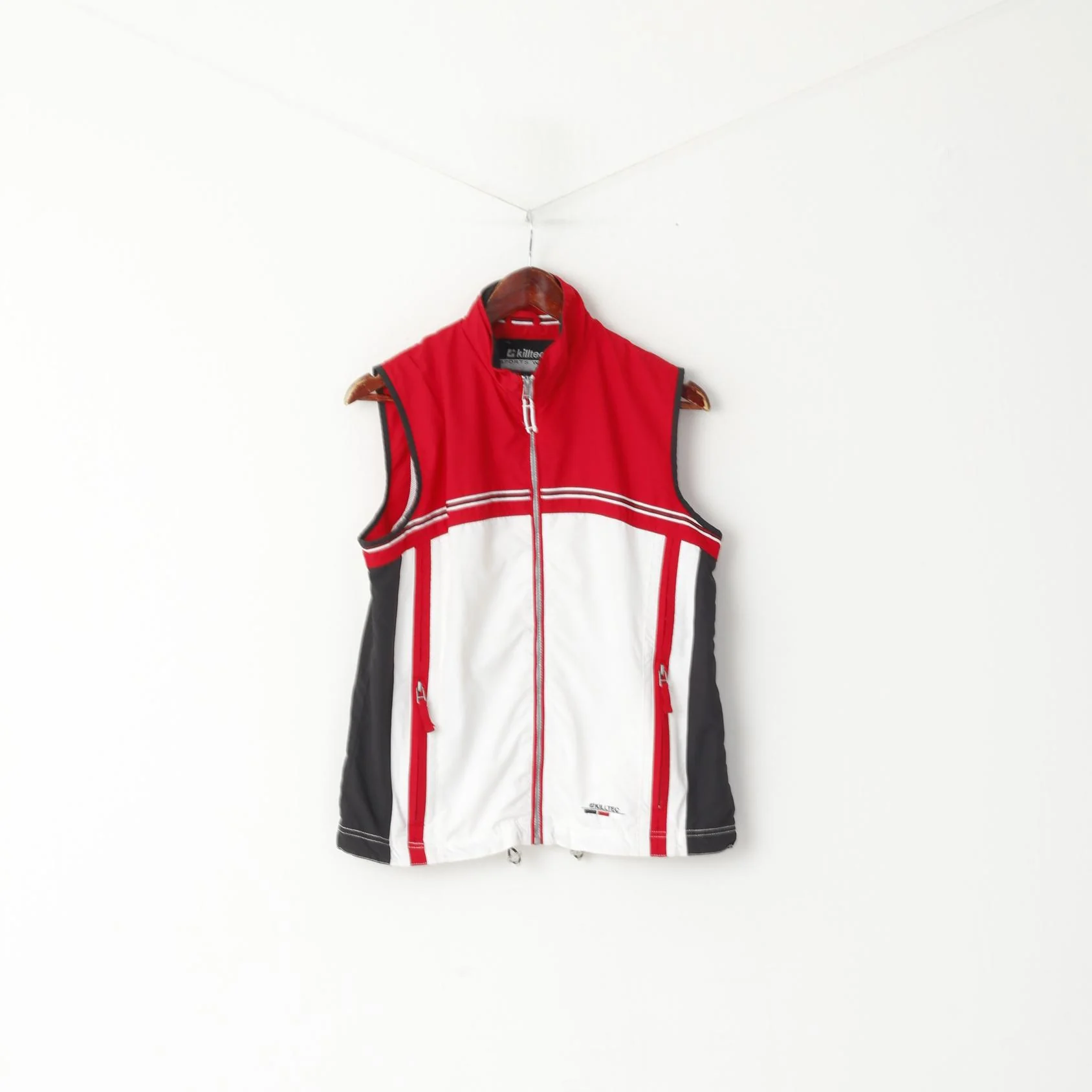 Killtec Women 36 S Vest Red White Full Zipper Gilet Sportswear Casual Top