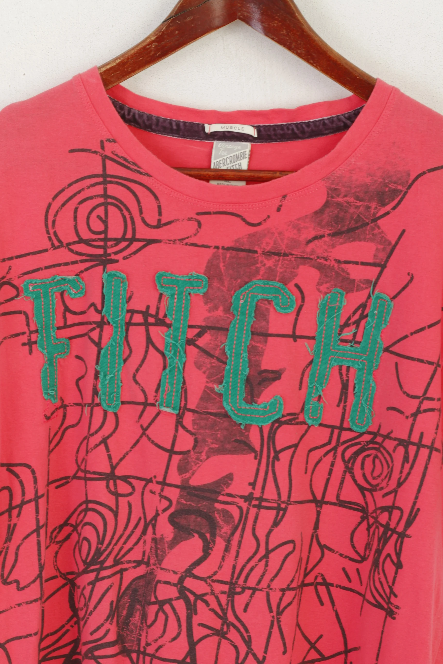 Abercrombie & Fitch Men XL T- Shirt Pink Cotton Graphic Vintage Tee Muscle Top - Image 2