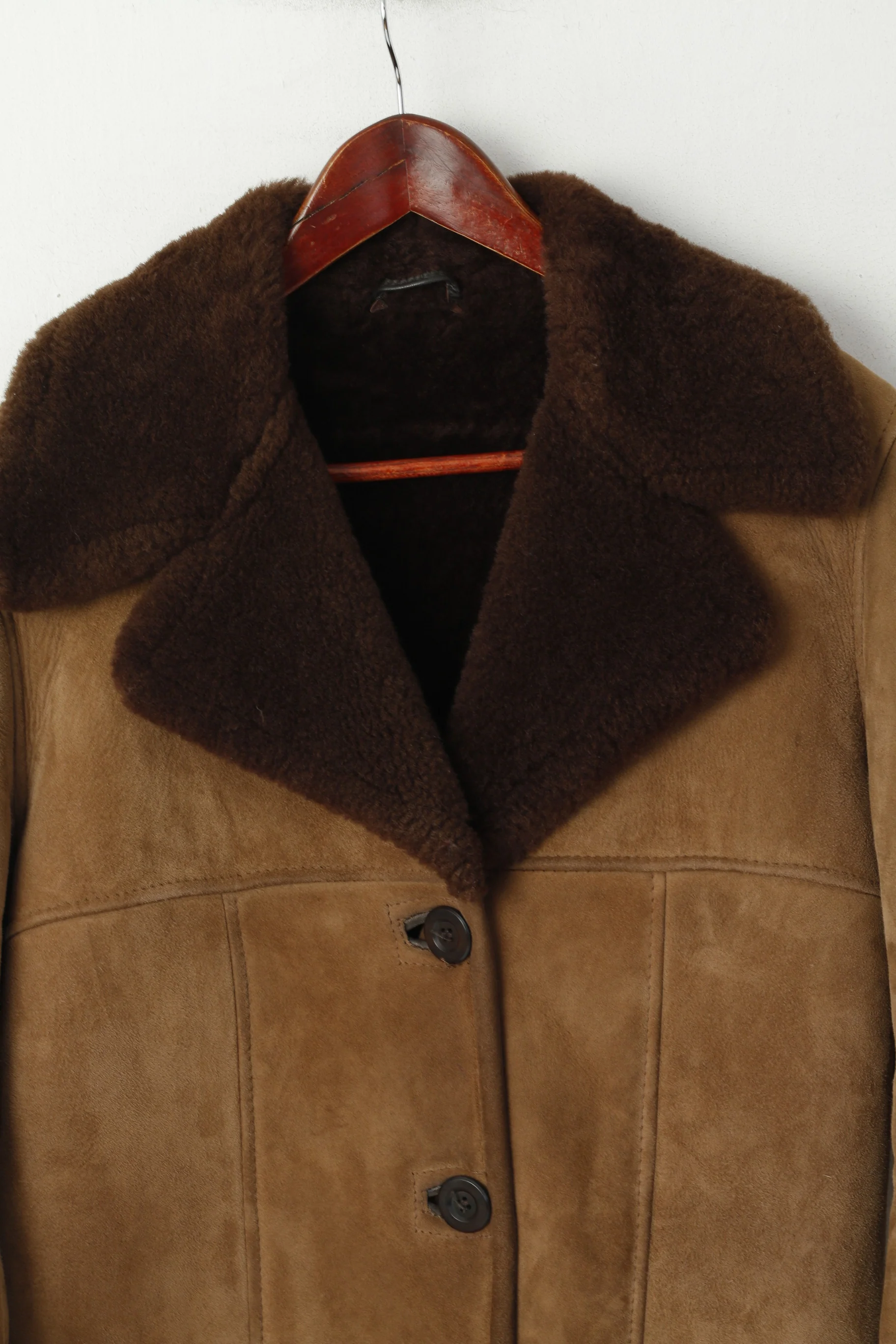 Vintage Women M Jacket Brown Suede Shearling Single Breasted Boho Classic Top - Image 2