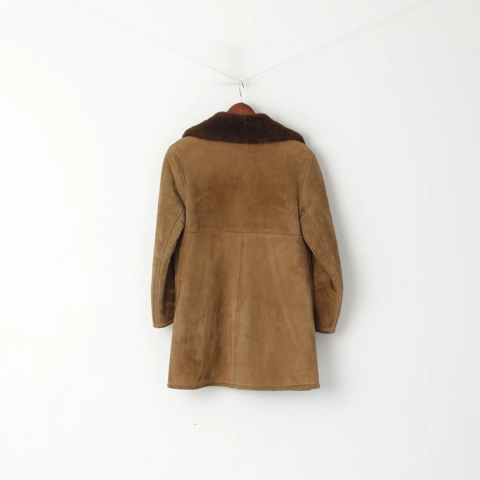 Vintage Women M Jacket Brown Suede Shearling Single Breasted Boho Classic Top - Image 7