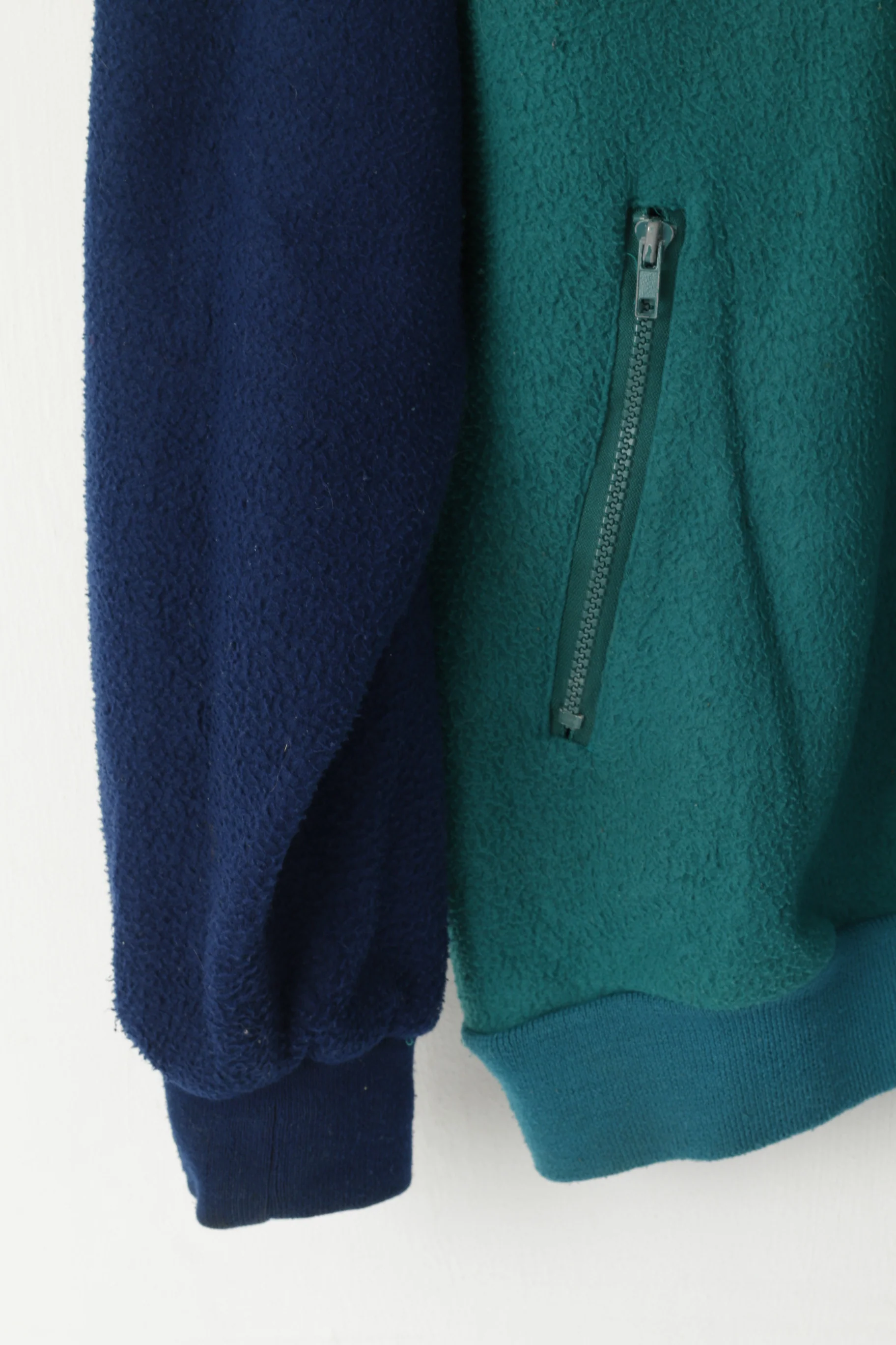 Giovani Men L Fleece Top Navy Vintage Pullover Zip Neck Pockets Oldschool Sweatshirt - Image 3