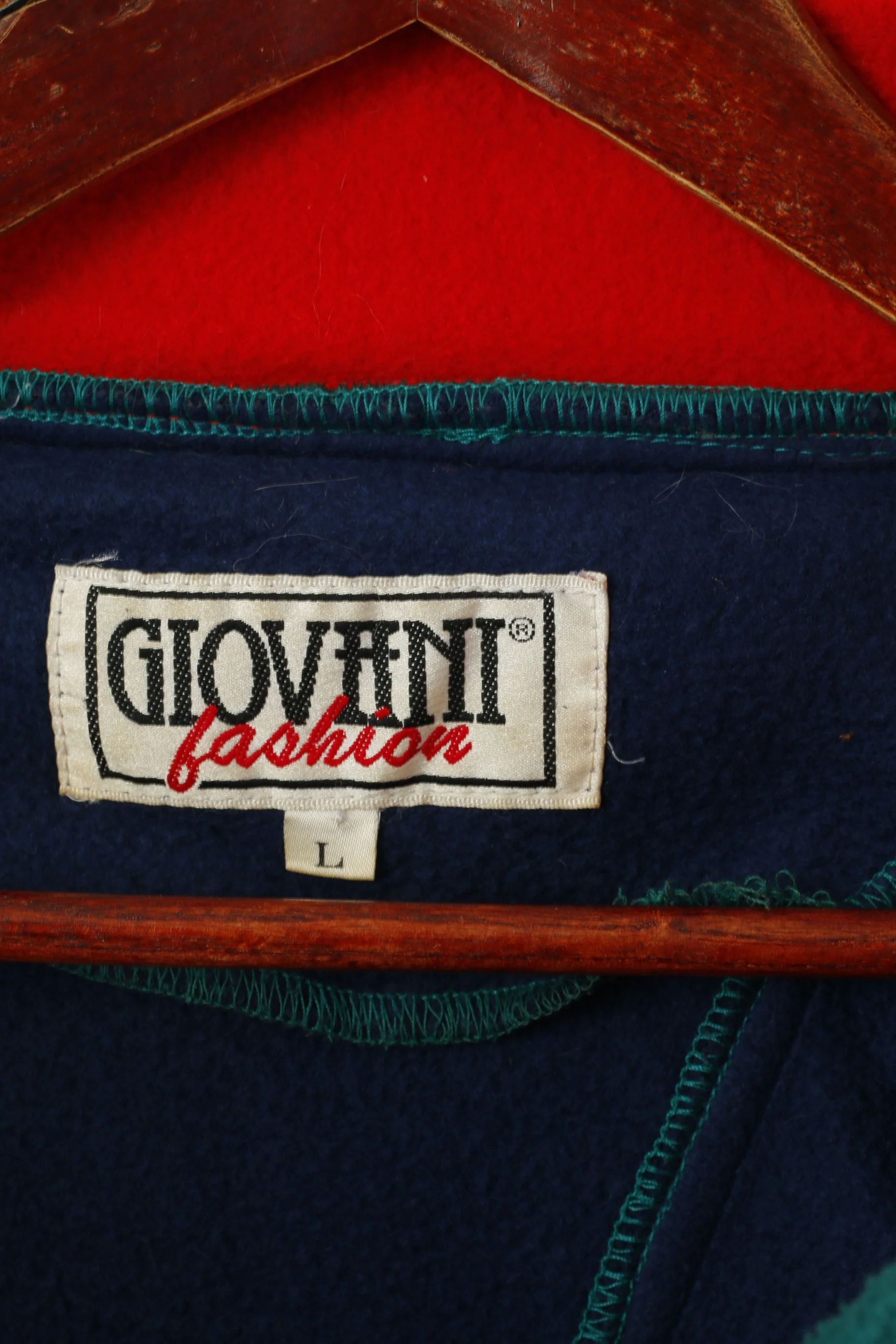 Giovani Men L Fleece Top Navy Vintage Pullover Zip Neck Pockets Oldschool Sweatshirt - Image 4