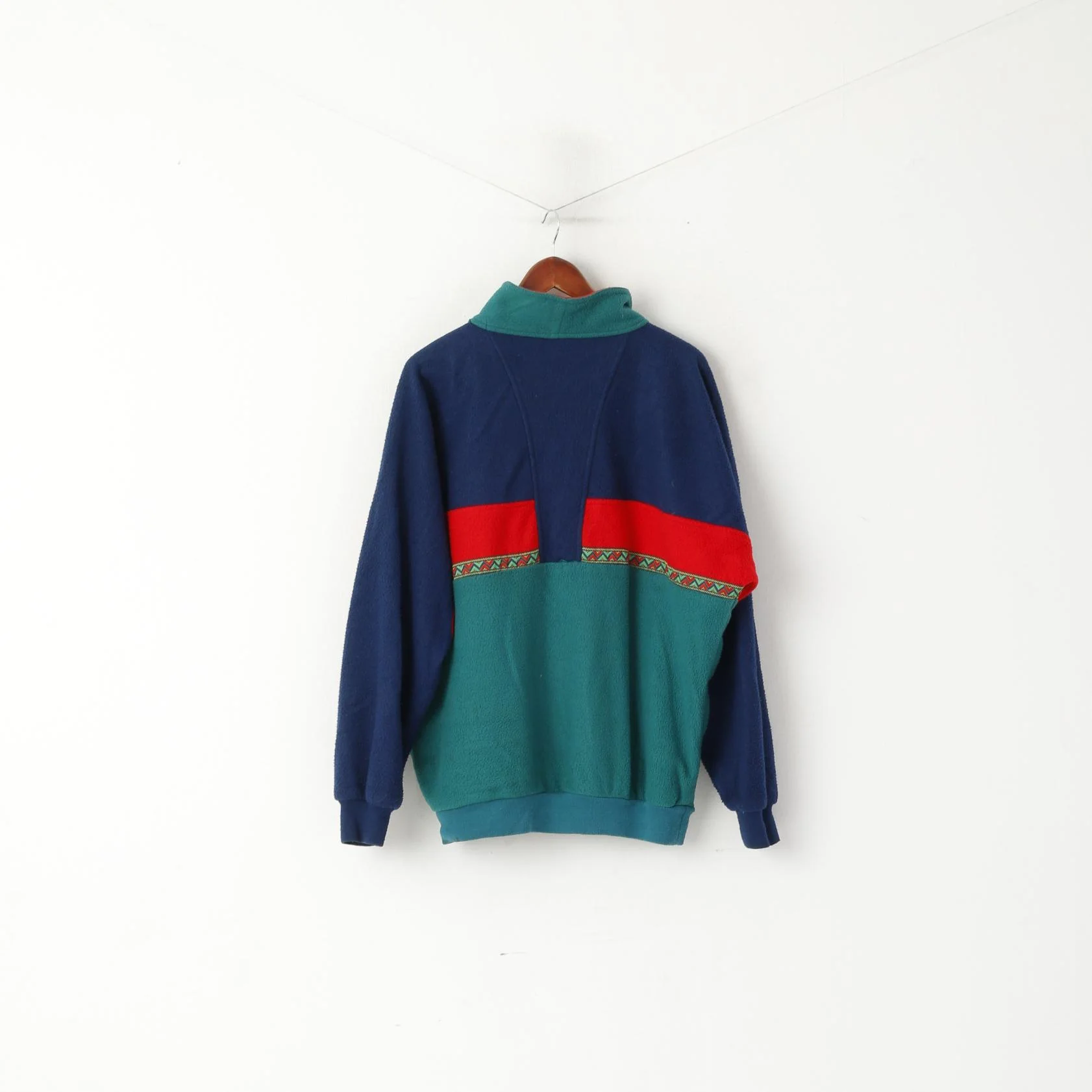 Giovani Men L Fleece Top Navy Vintage Pullover Zip Neck Pockets Oldschool Sweatshirt - Image 6