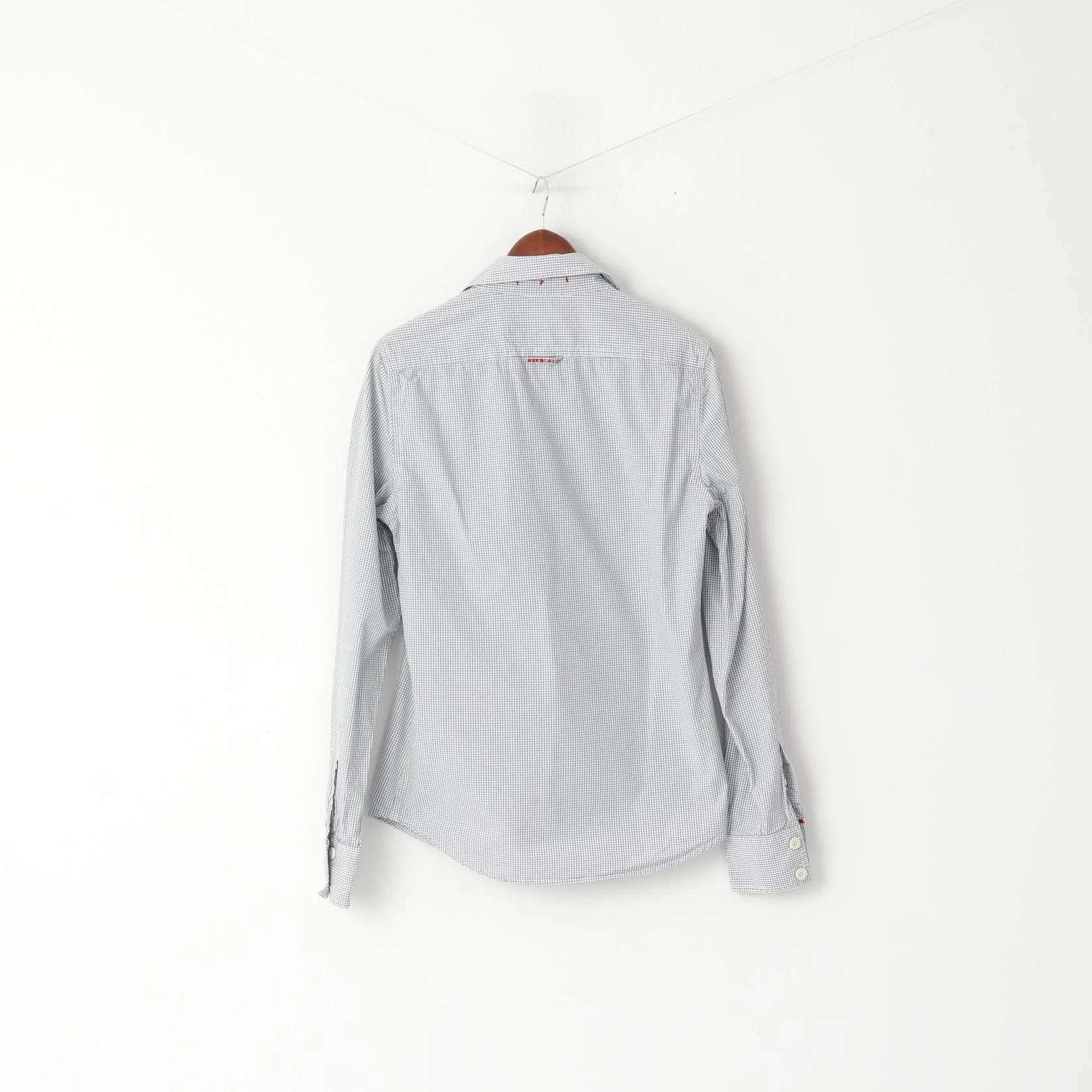 Superdry Men M (S) Casual Shirt Navy White Check Cotton Long Sleeve Pocket Top - Image 6
