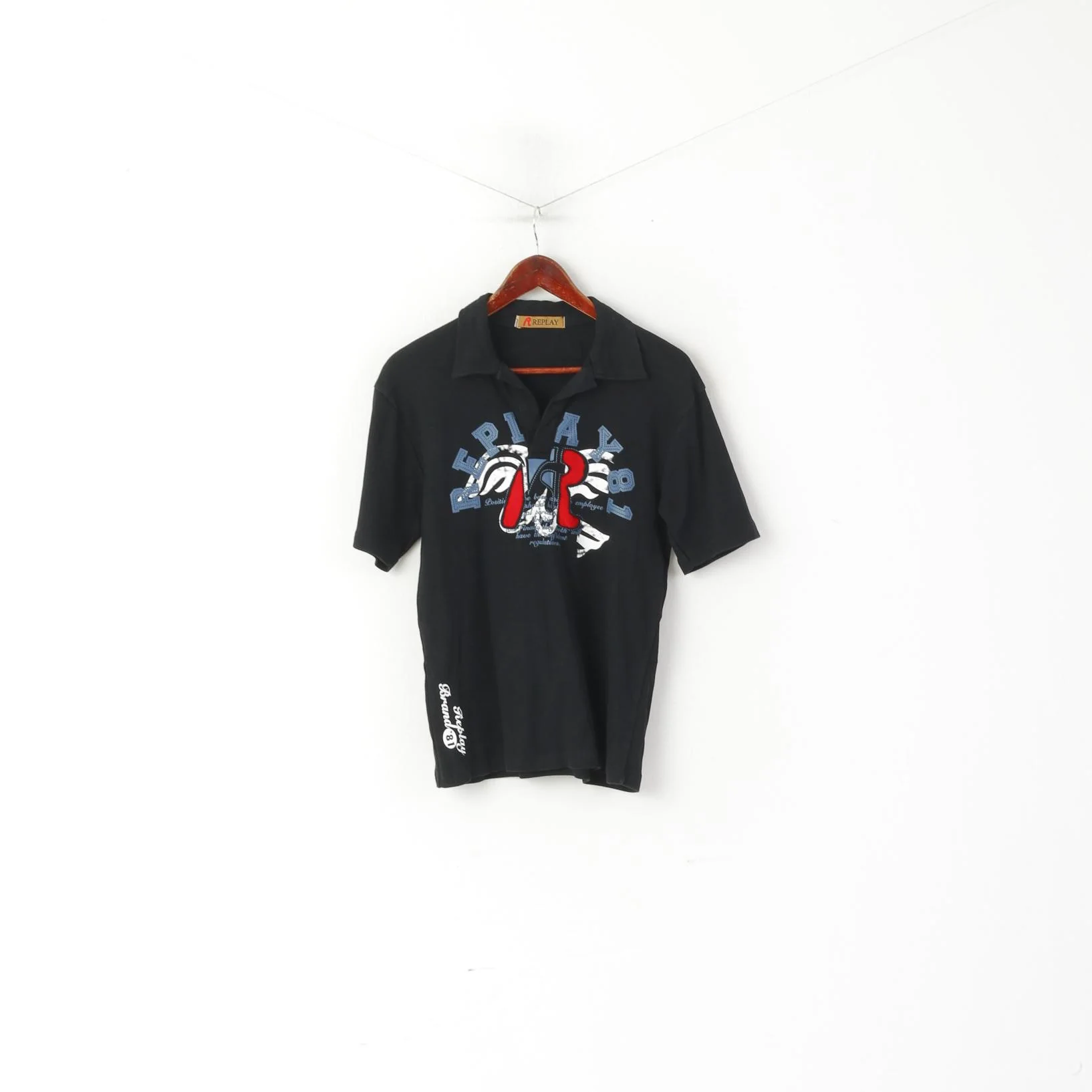 Replay Men S Polo Shirt Black Cotton Graphic Stretch Short Sleeve Top