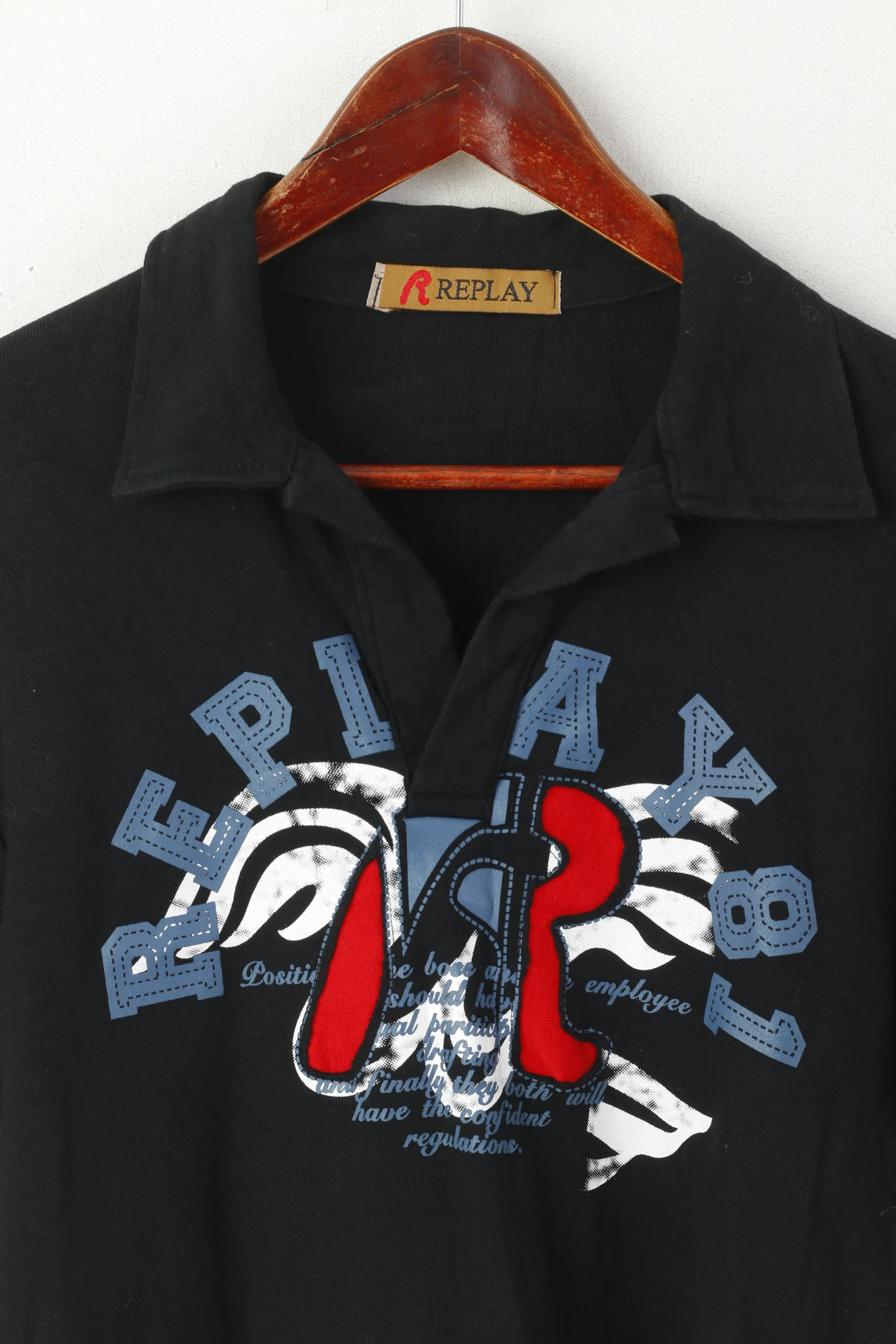 Replay Men S Polo Shirt Black Cotton Graphic Stretch Short Sleeve Top - Image 2