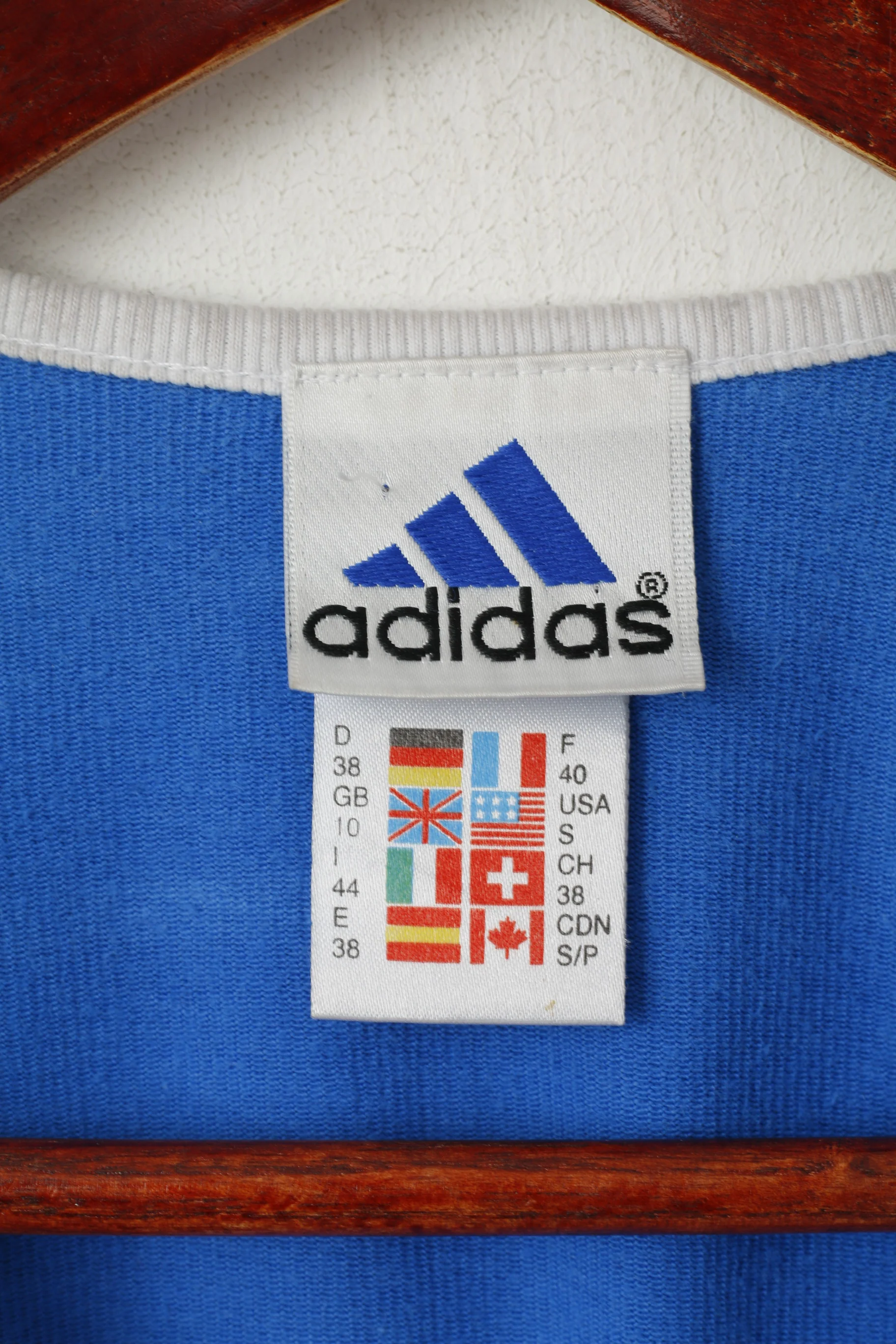 Adidas Women 10 38 S Shirt Blue Vintage Cotton Crew Neck Sport Top - Image 3