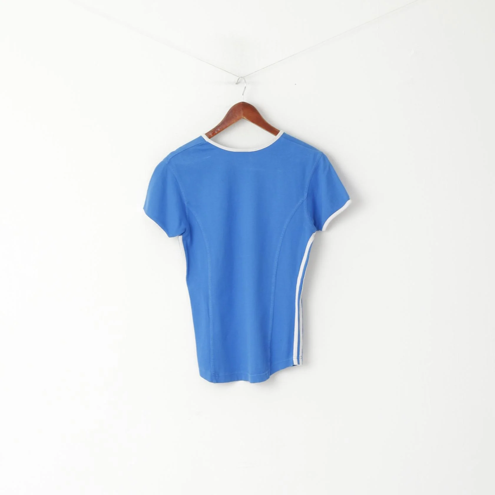 Adidas Women 10 38 S Shirt Blue Vintage Cotton Crew Neck Sport Top - Image 5