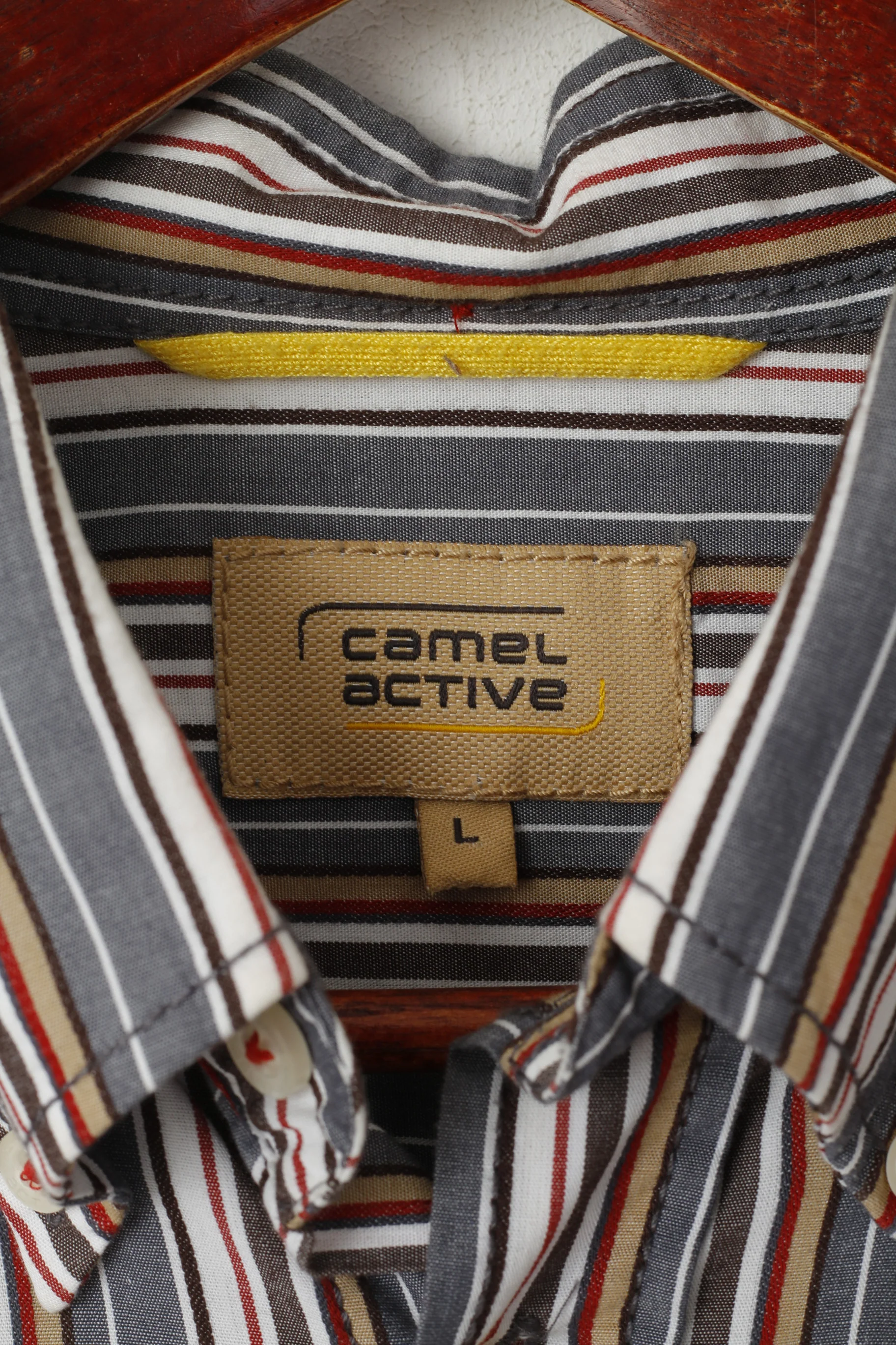 Camel Active Men L Casual Shirt Grey Striped Button Down Collar Long Sleeve Top - Image 4