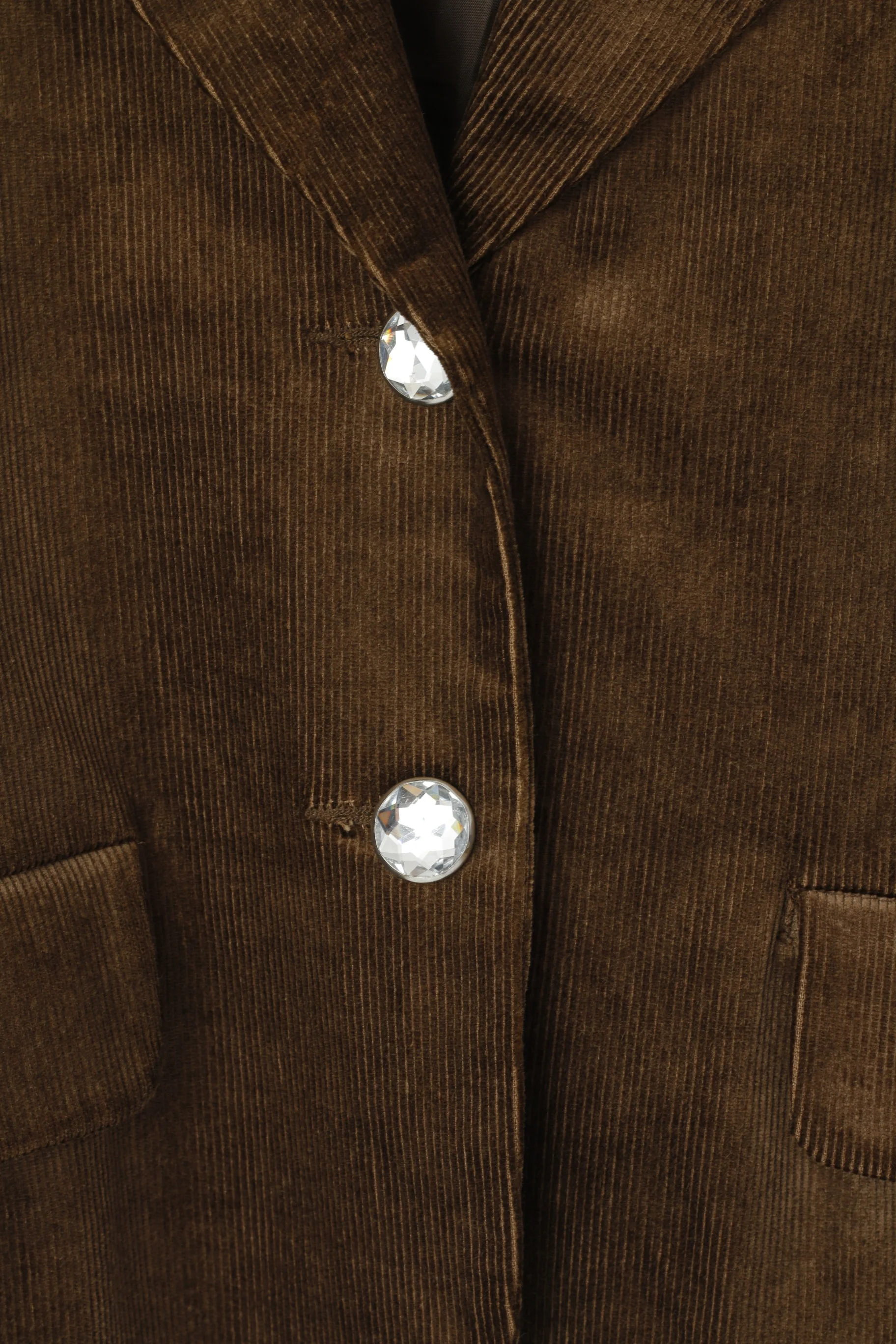 Vila Women L (M) Blazer Brown Corduroy Viscose Shiny Diamond Buttons Jacket - Image 3