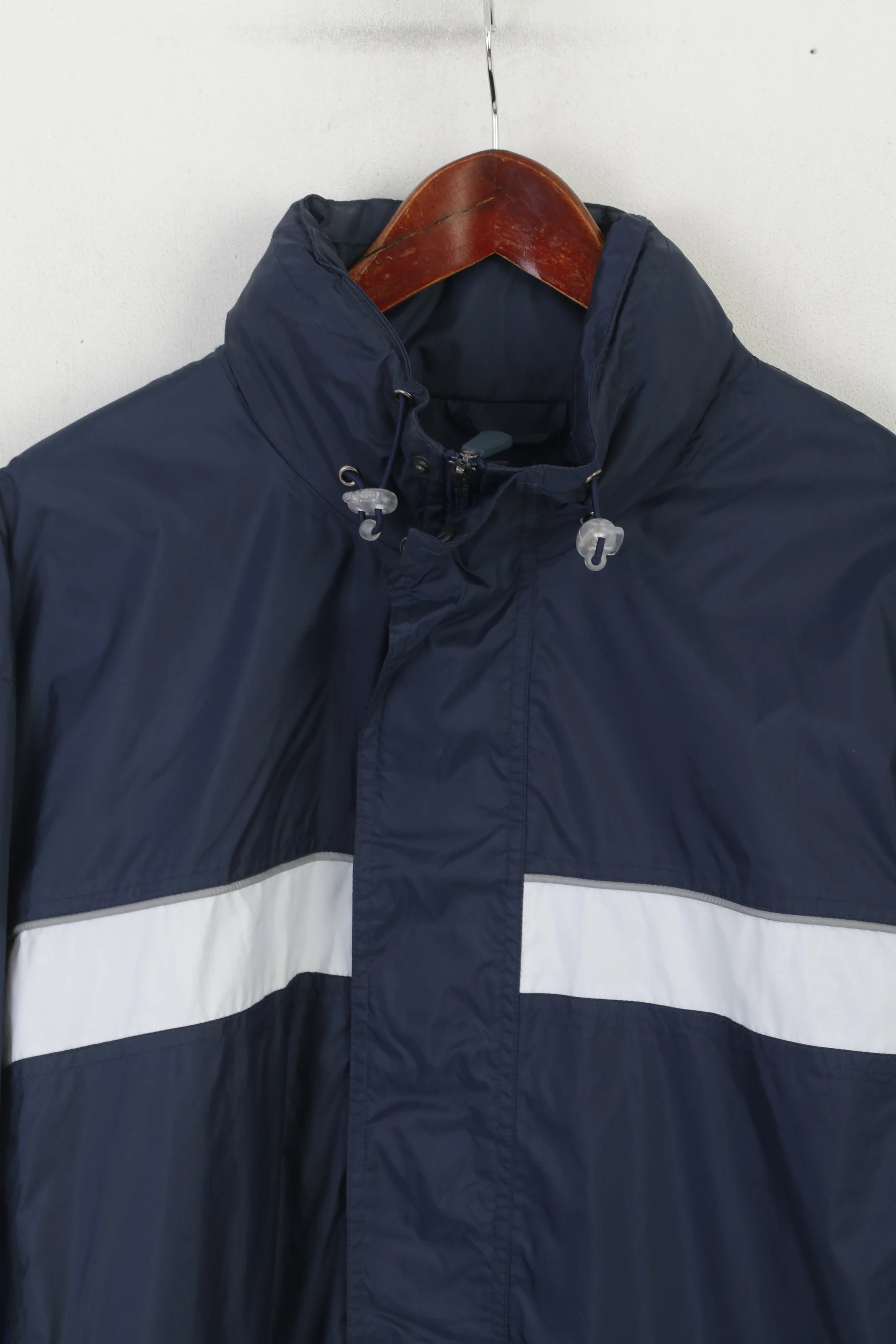 TCM Gear Men M Jacket Navy Nylon Waterproof Reflective Hidden Hood Zip Up Top - Image 2