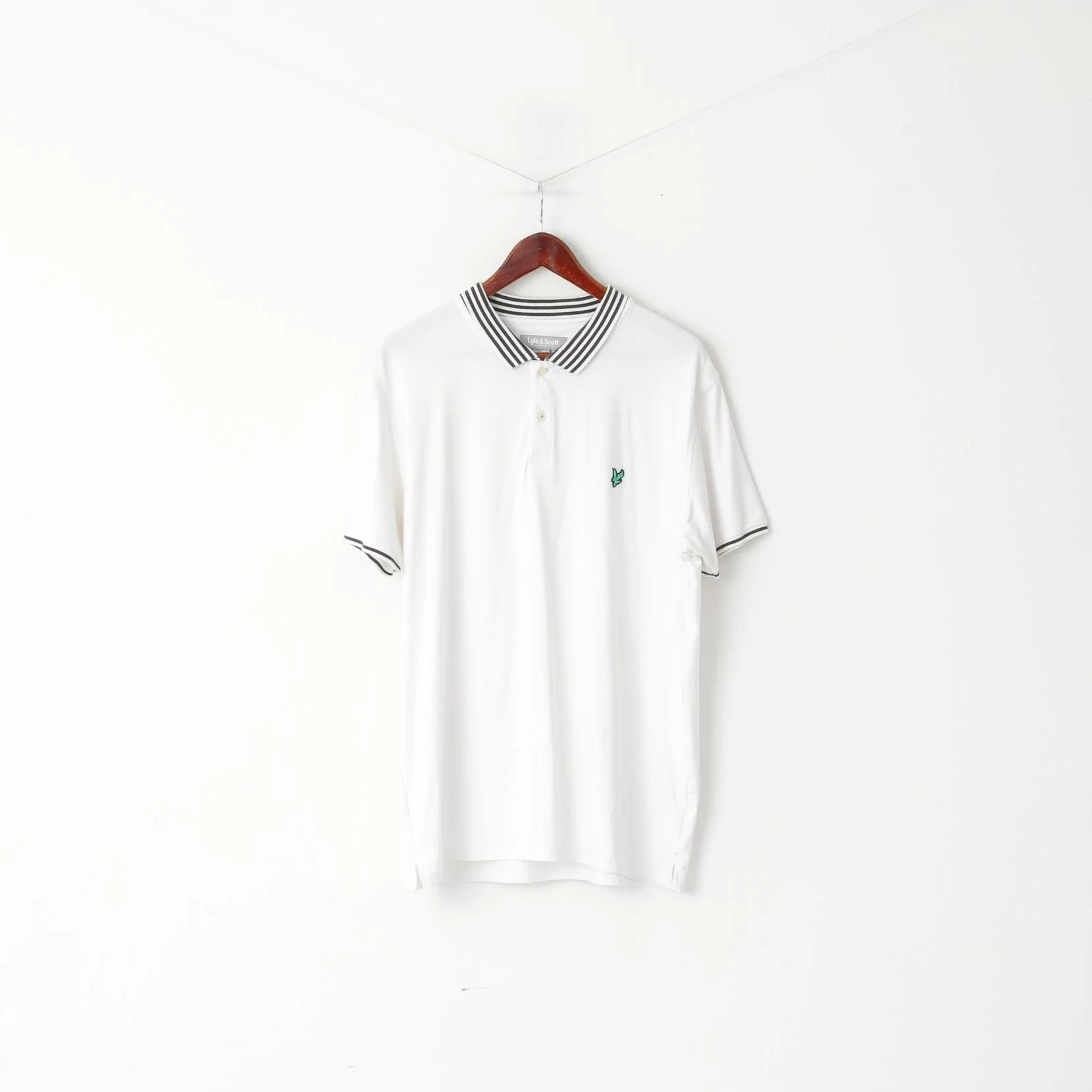 Lyle & Scott Men XL Polo Shirt White Performance Striped Collar Plain Top